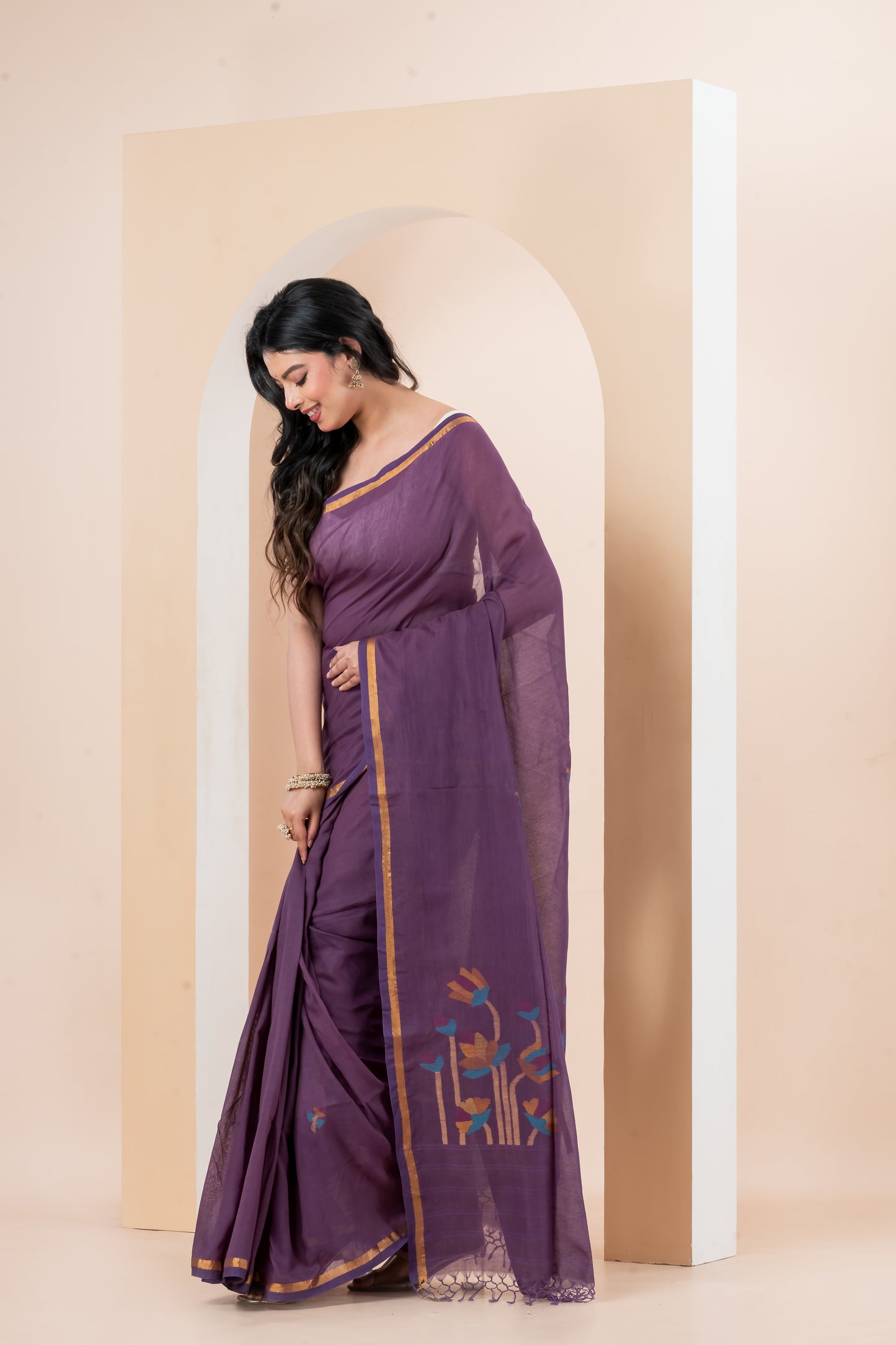 Pure Cotton handwoven needle Jamdani Saree