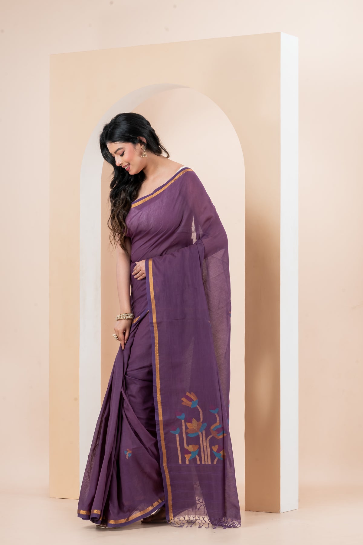 Pure Cotton handwoven needle Jamdani Saree