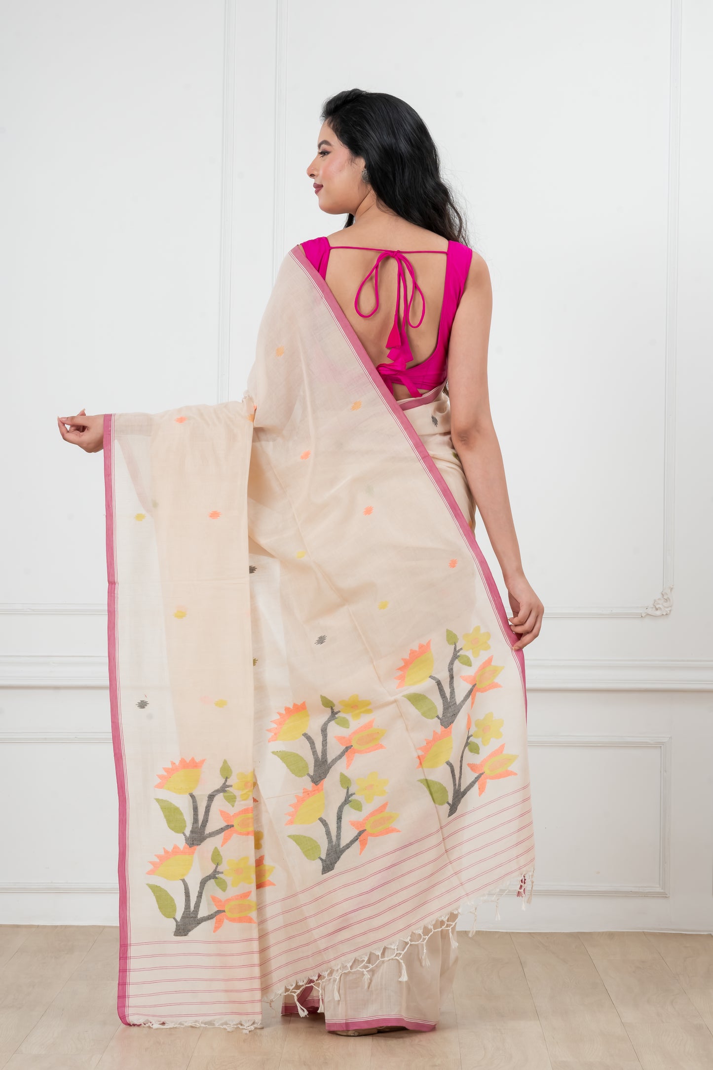 Pink Saree Soft Cotton Jamdani Saree