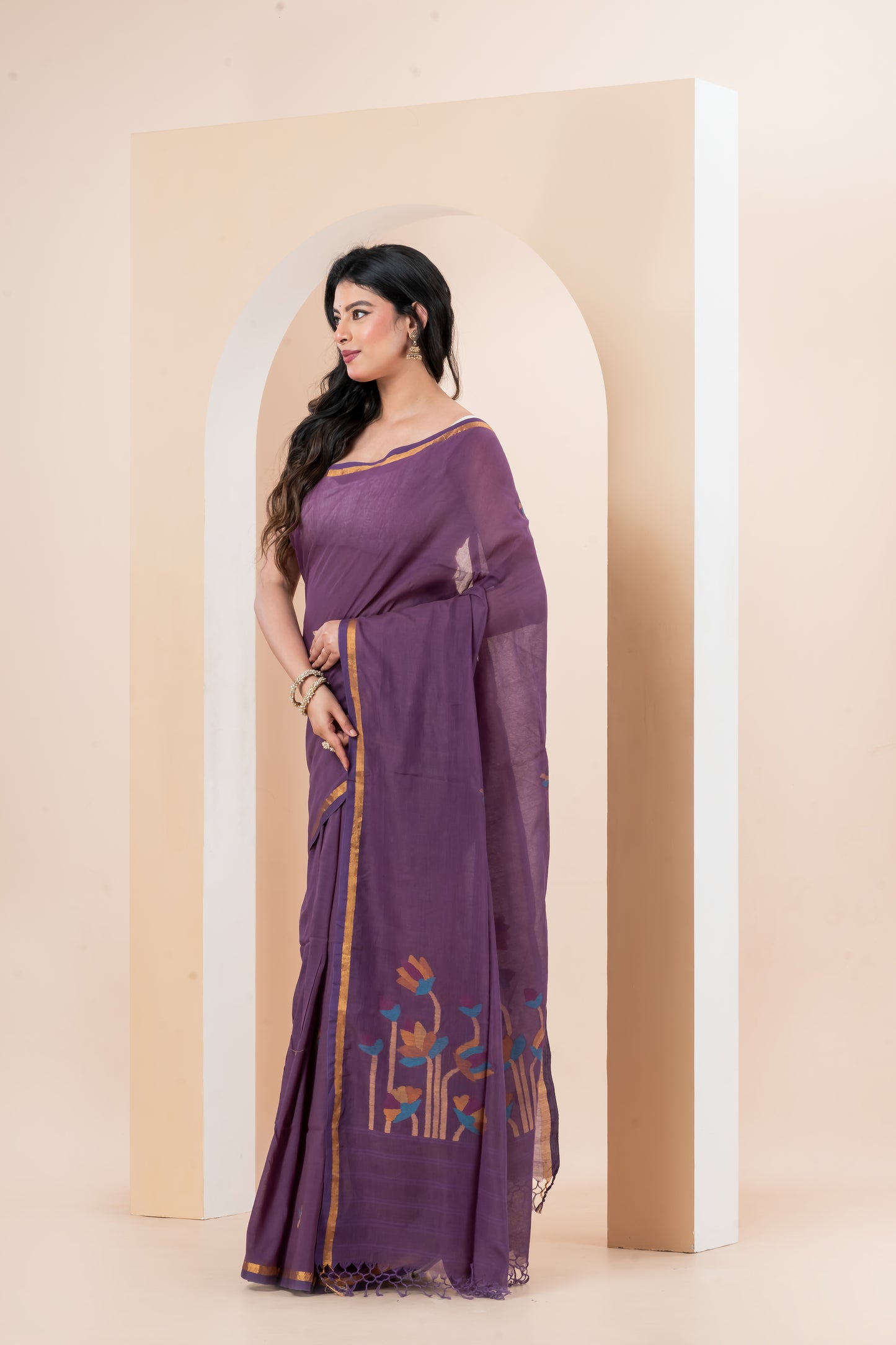 Pure Cotton handwoven needle Jamdani Saree