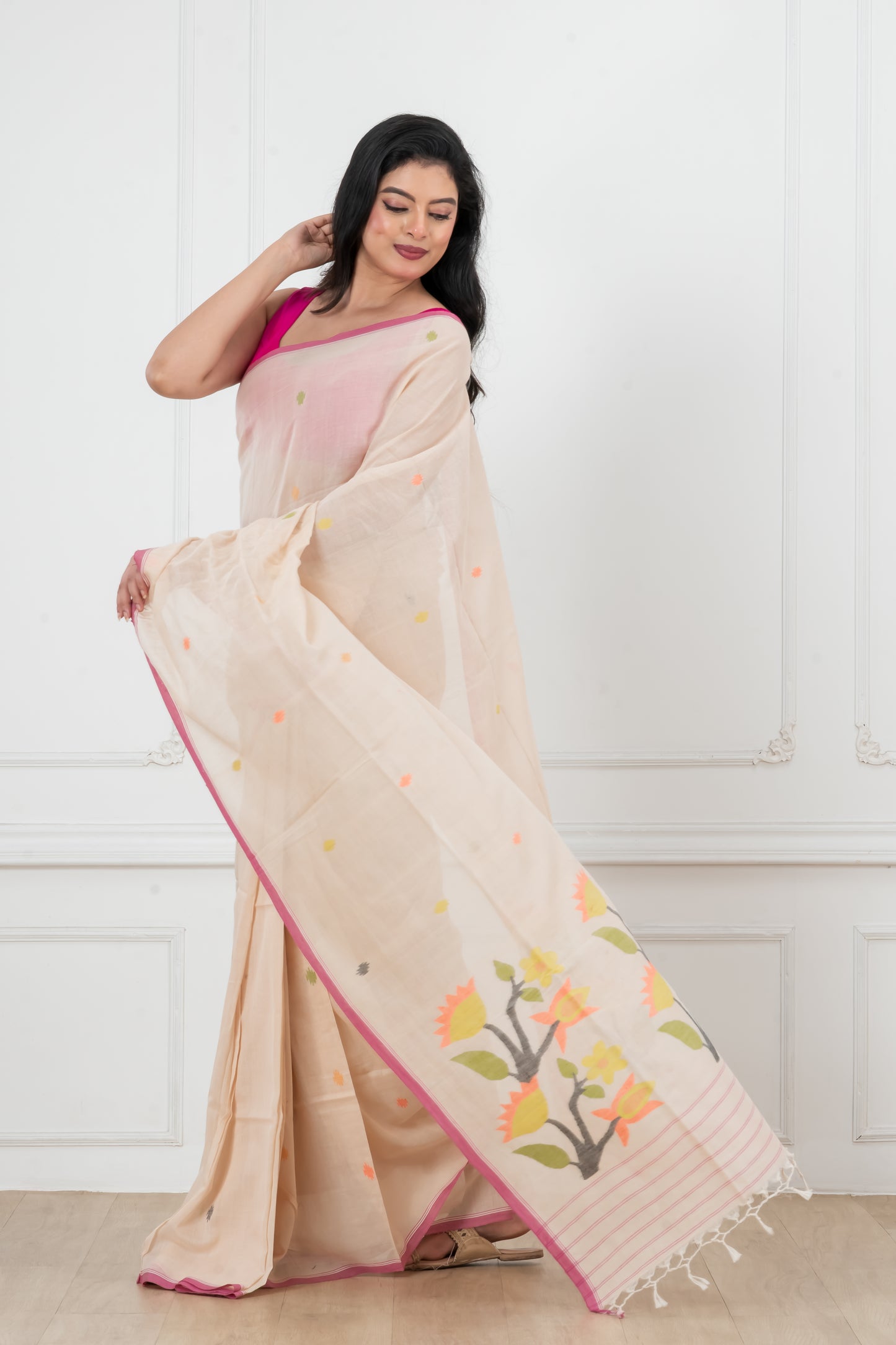 Pink Saree Soft Cotton Jamdani Saree