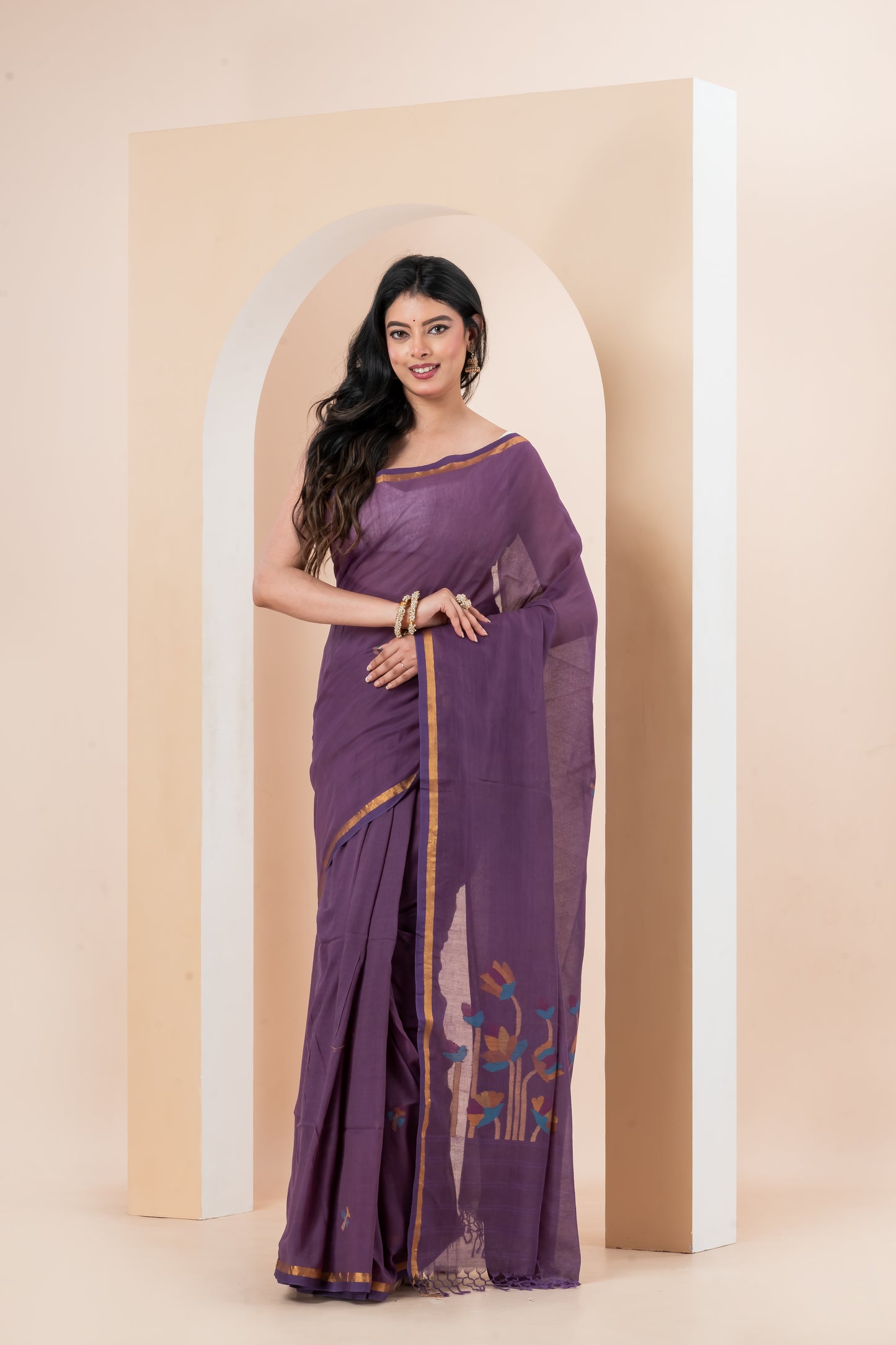 Pure Cotton handwoven needle Jamdani Saree