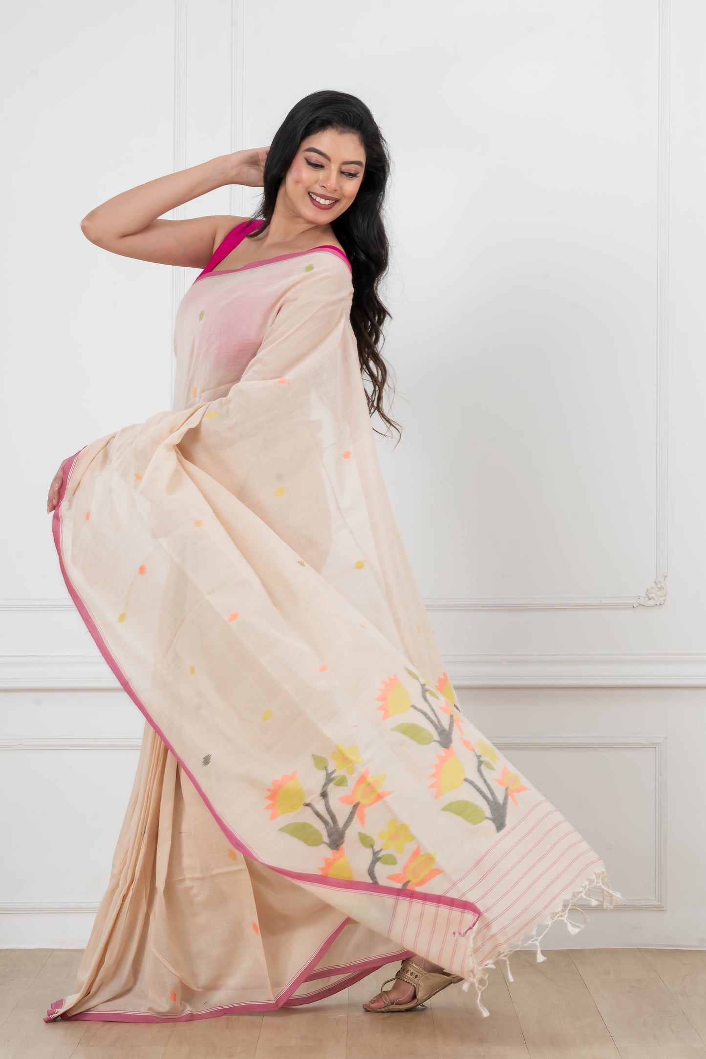 Pink Saree Soft Cotton Jamdani Saree