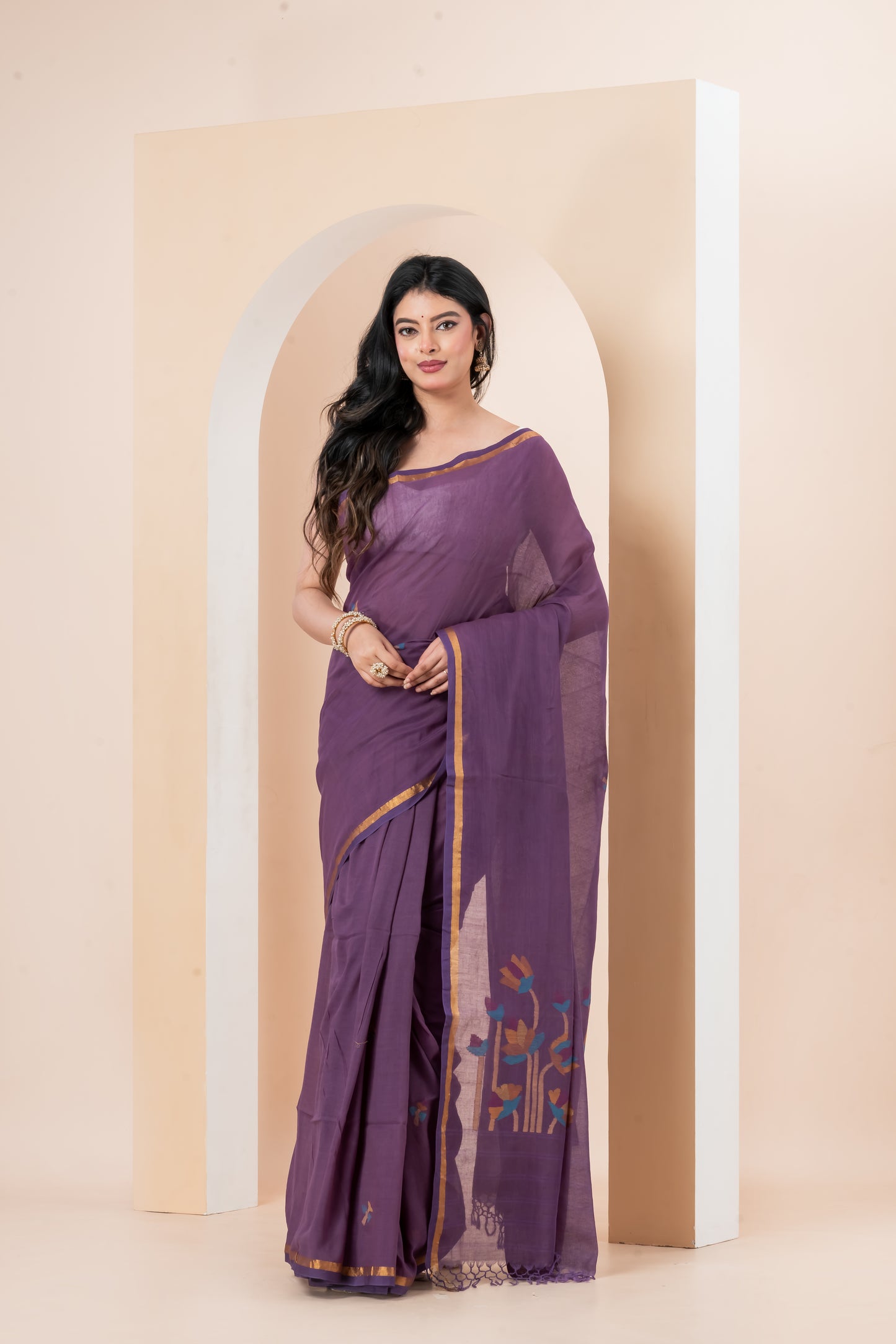 Pure Cotton handwoven needle Jamdani Saree