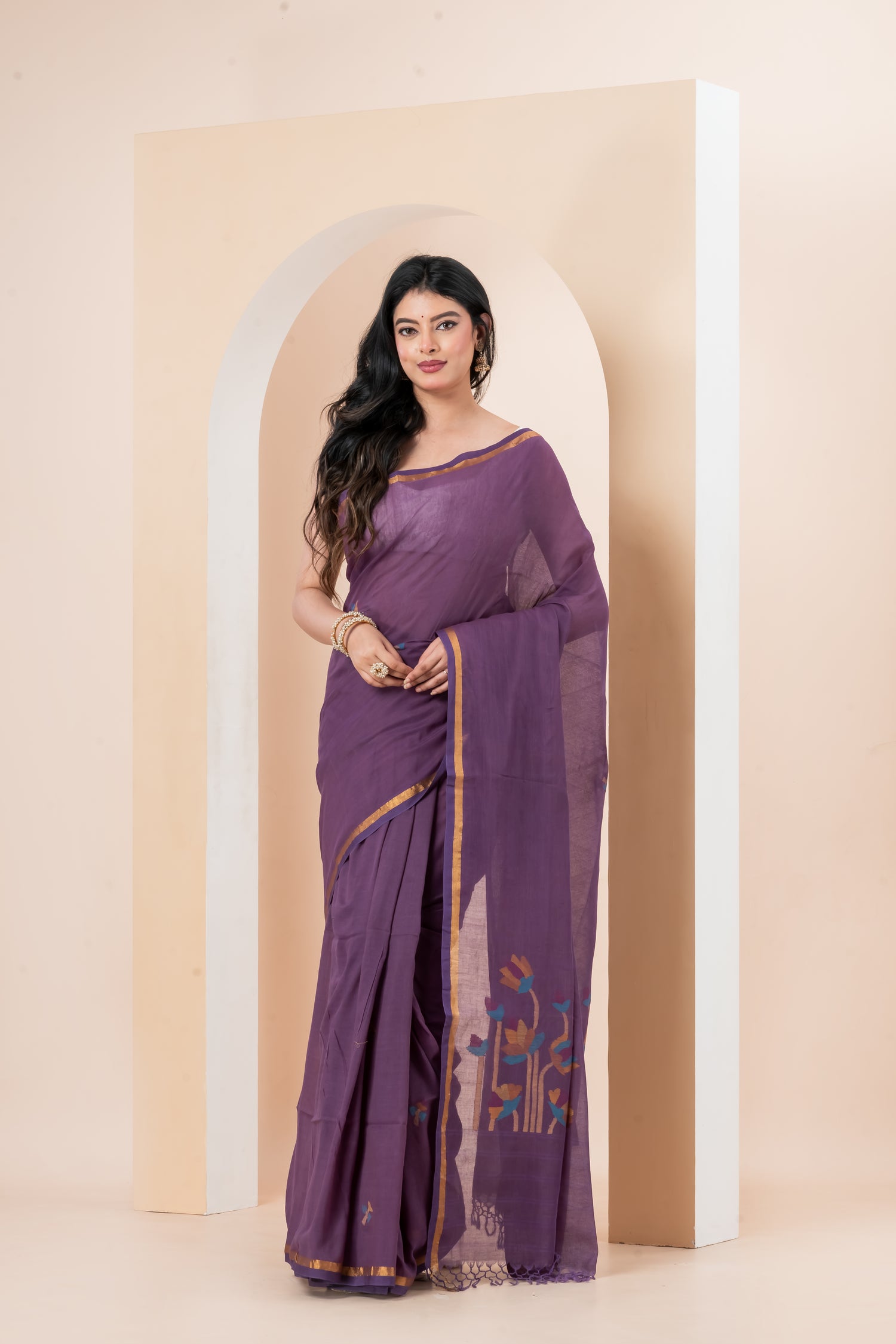 Pure Cotton handwoven needle Jamdani Saree