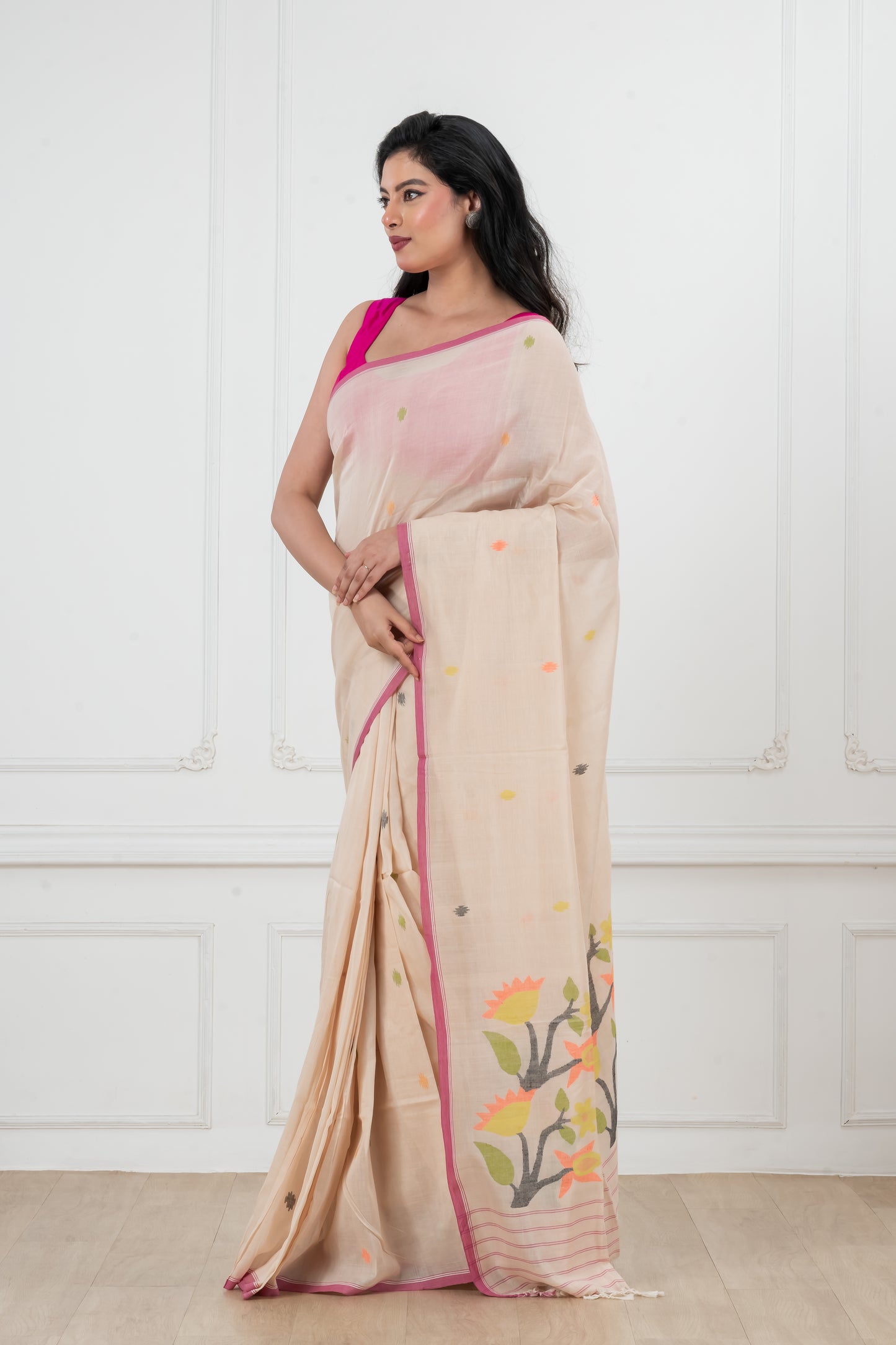 Pink Saree Soft Cotton Jamdani Saree