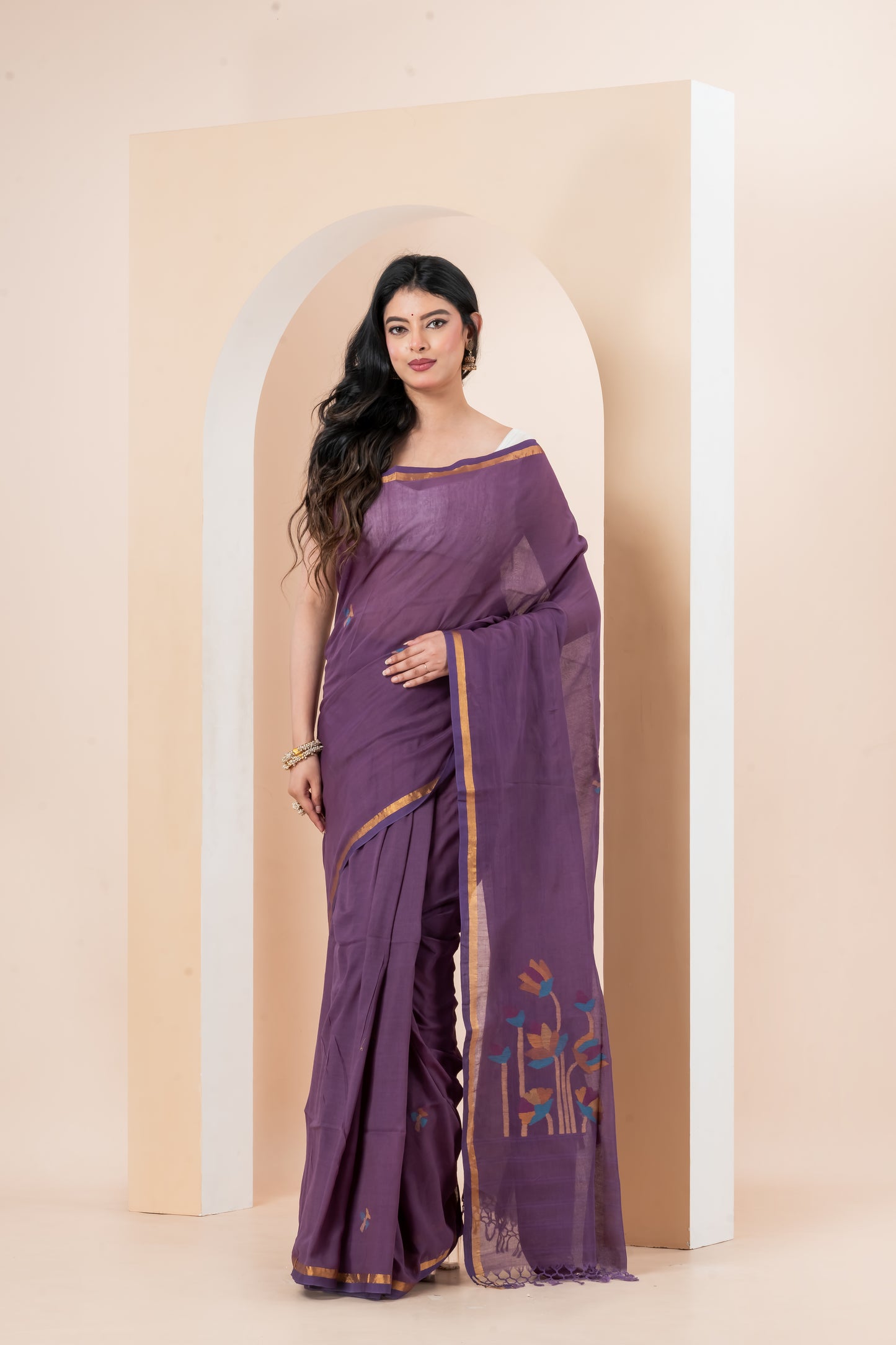 Pure Cotton handwoven needle Jamdani Saree