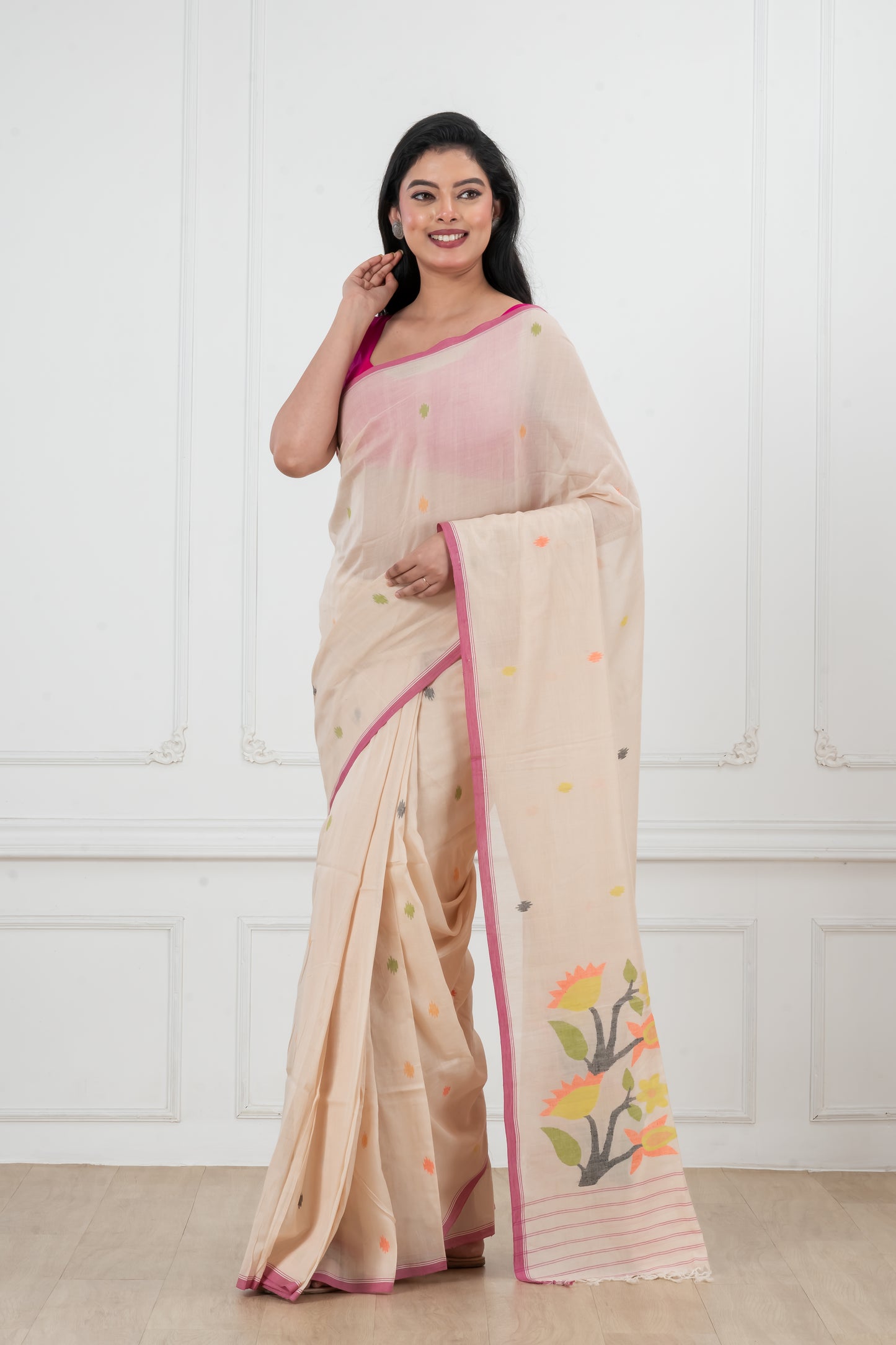 Pink Saree Soft Cotton Jamdani Saree