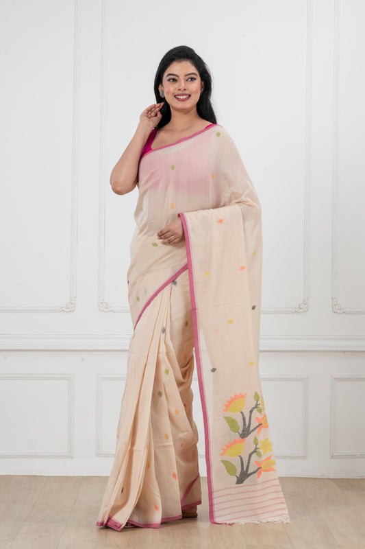 Pink Saree Soft Cotton Jamdani Saree