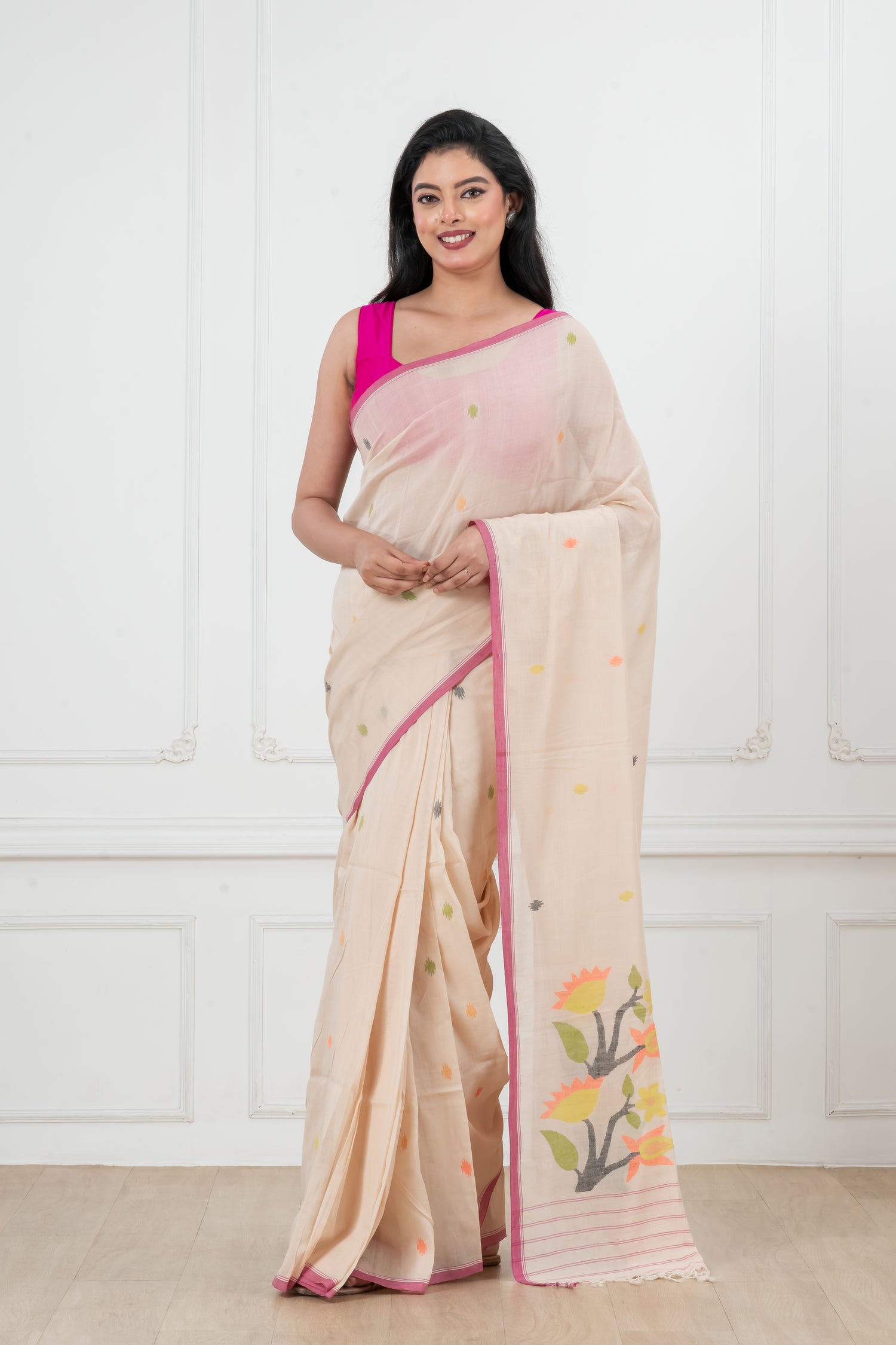Pink Saree Soft Cotton Jamdani Saree