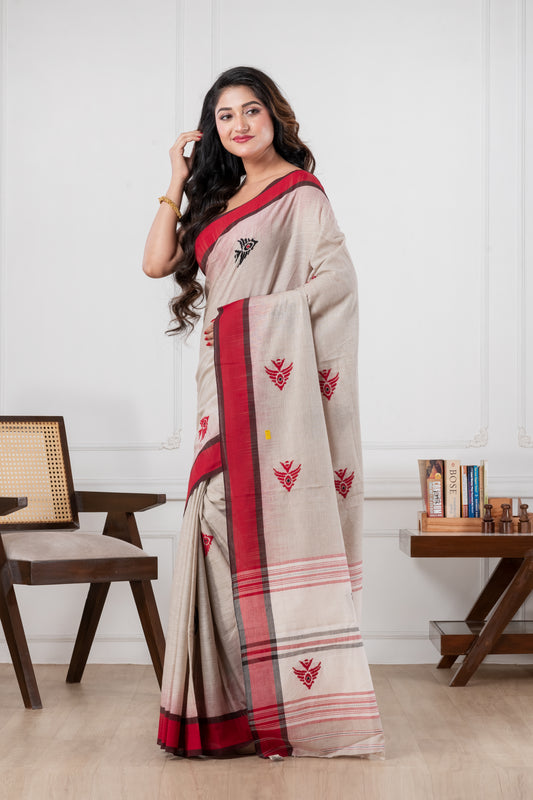 Light grey - Dhonekhali Pure Cotton saree