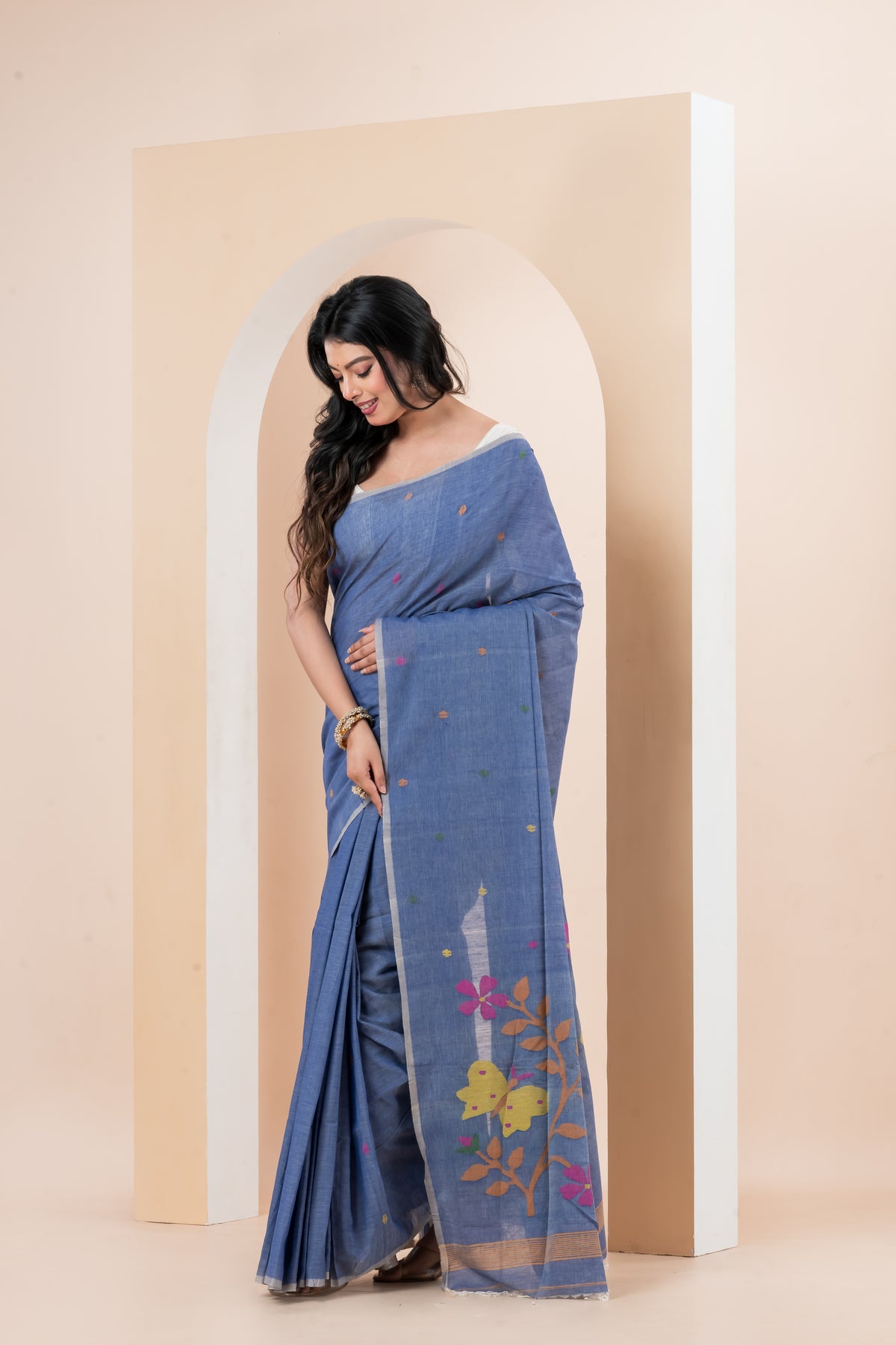 Pure Cotton handwoven needle work Jamdani Saree