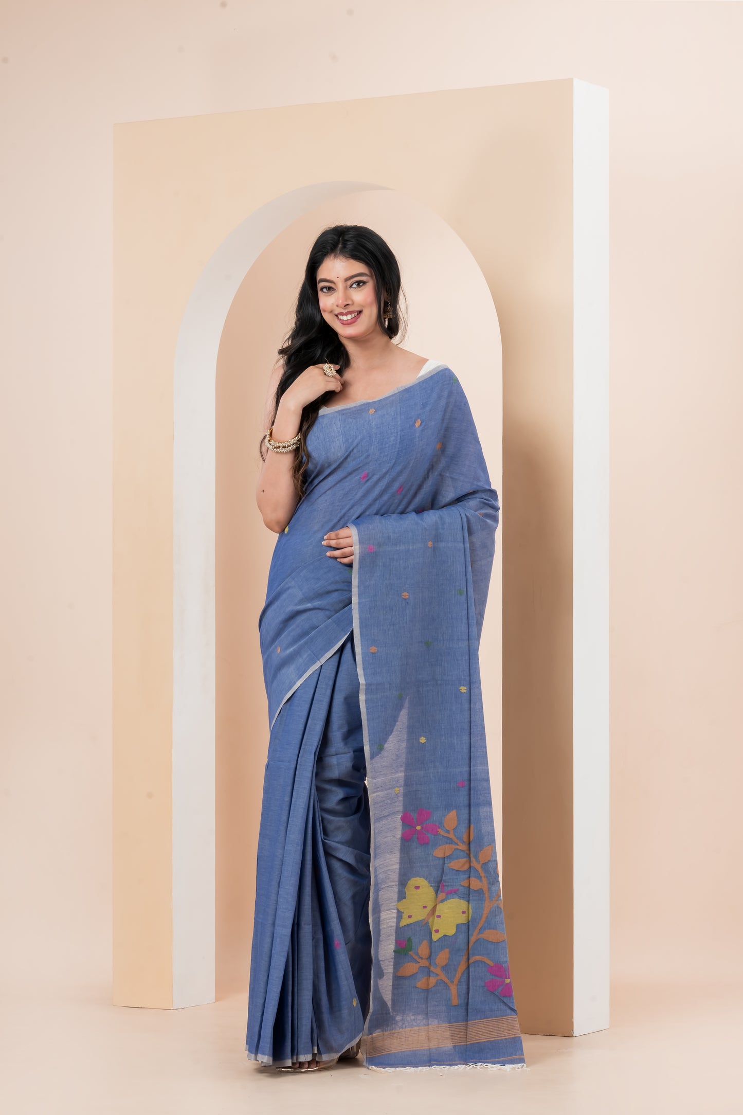 Pure Cotton handwoven needle work Jamdani Saree