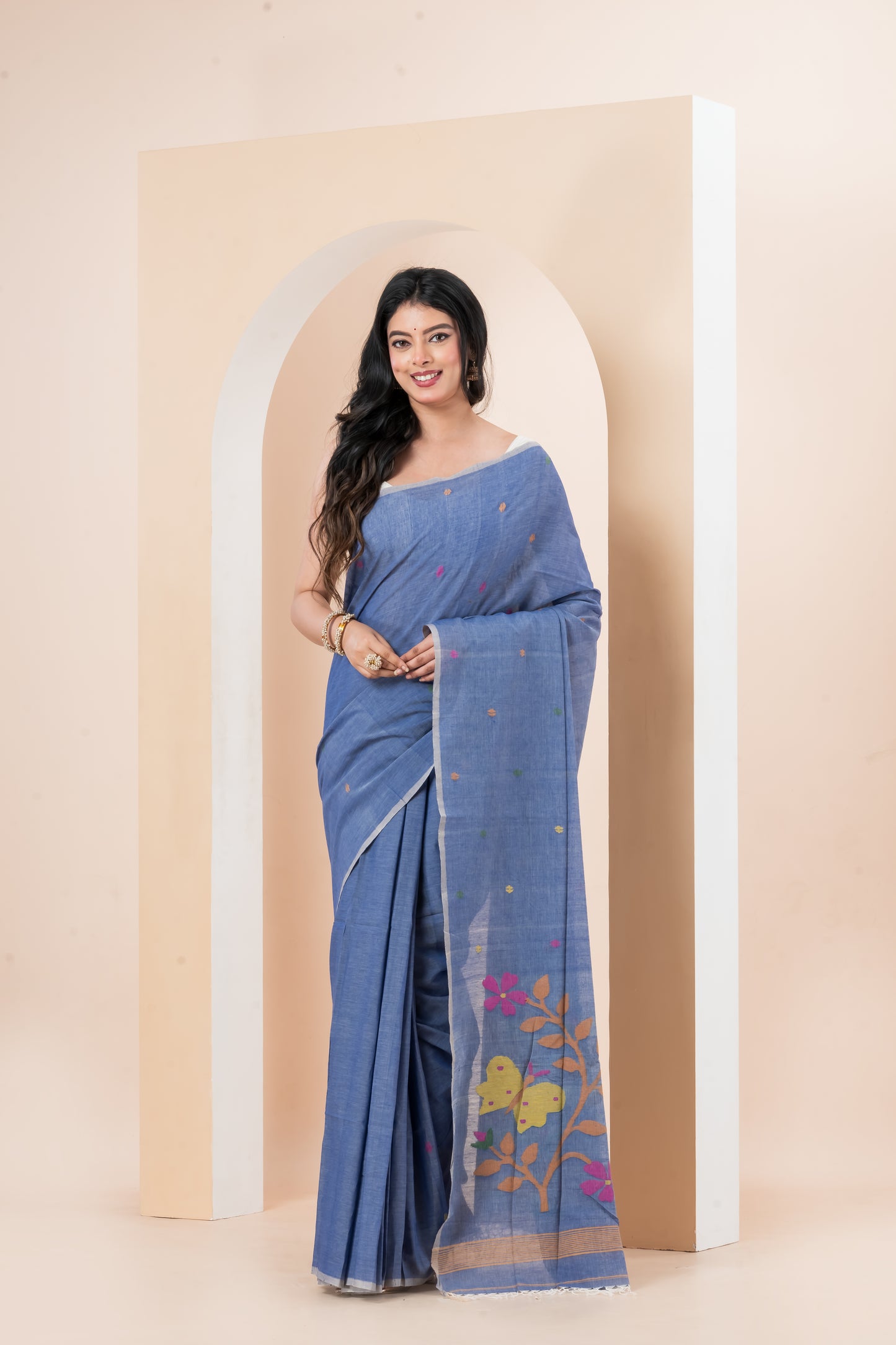 Pure Cotton handwoven needle work Jamdani Saree