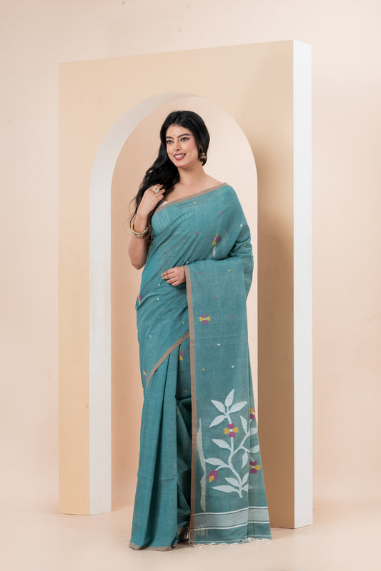 Pure Cotton Handwoven meddle work Jamdani Saree