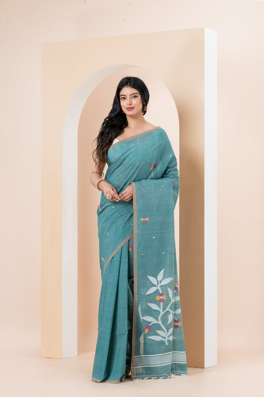 Pure Cotton Handwoven meddle work Jamdani Saree