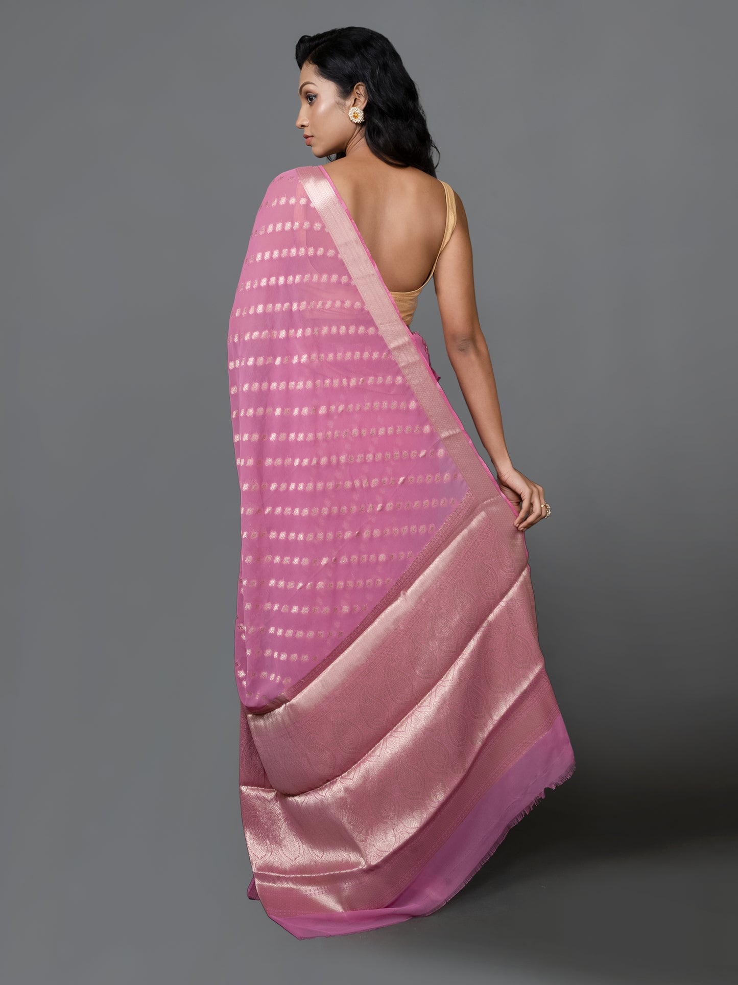 Dusty Pink Fancy Chiffon Benarasi Saree