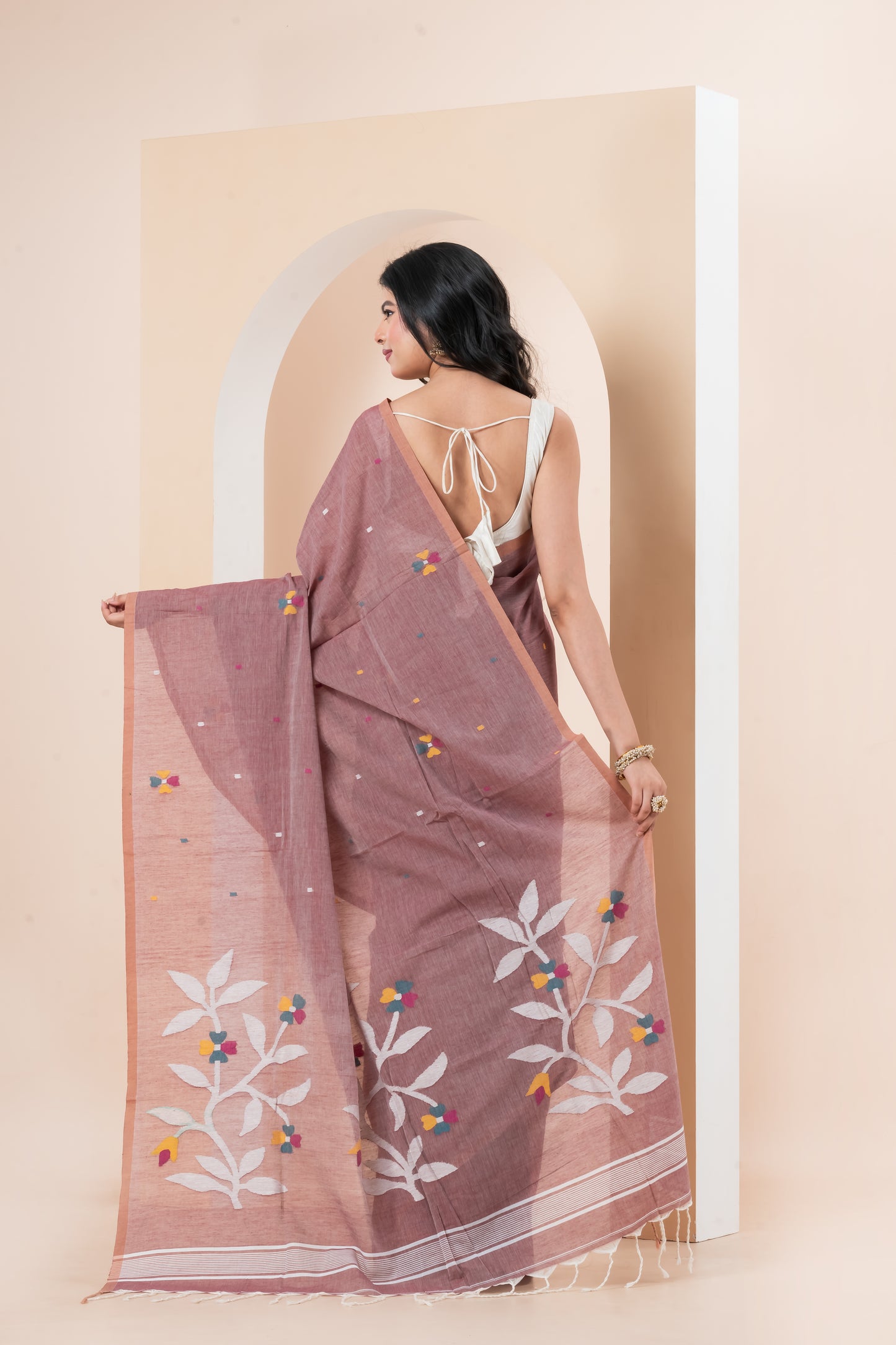 Pure Cotton  Bengal handwoven Needle Work Jamdani Saree