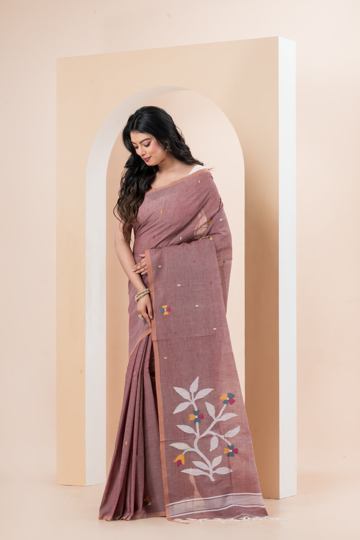 Pure Cotton  Bengal handwoven Needle Work Jamdani Saree