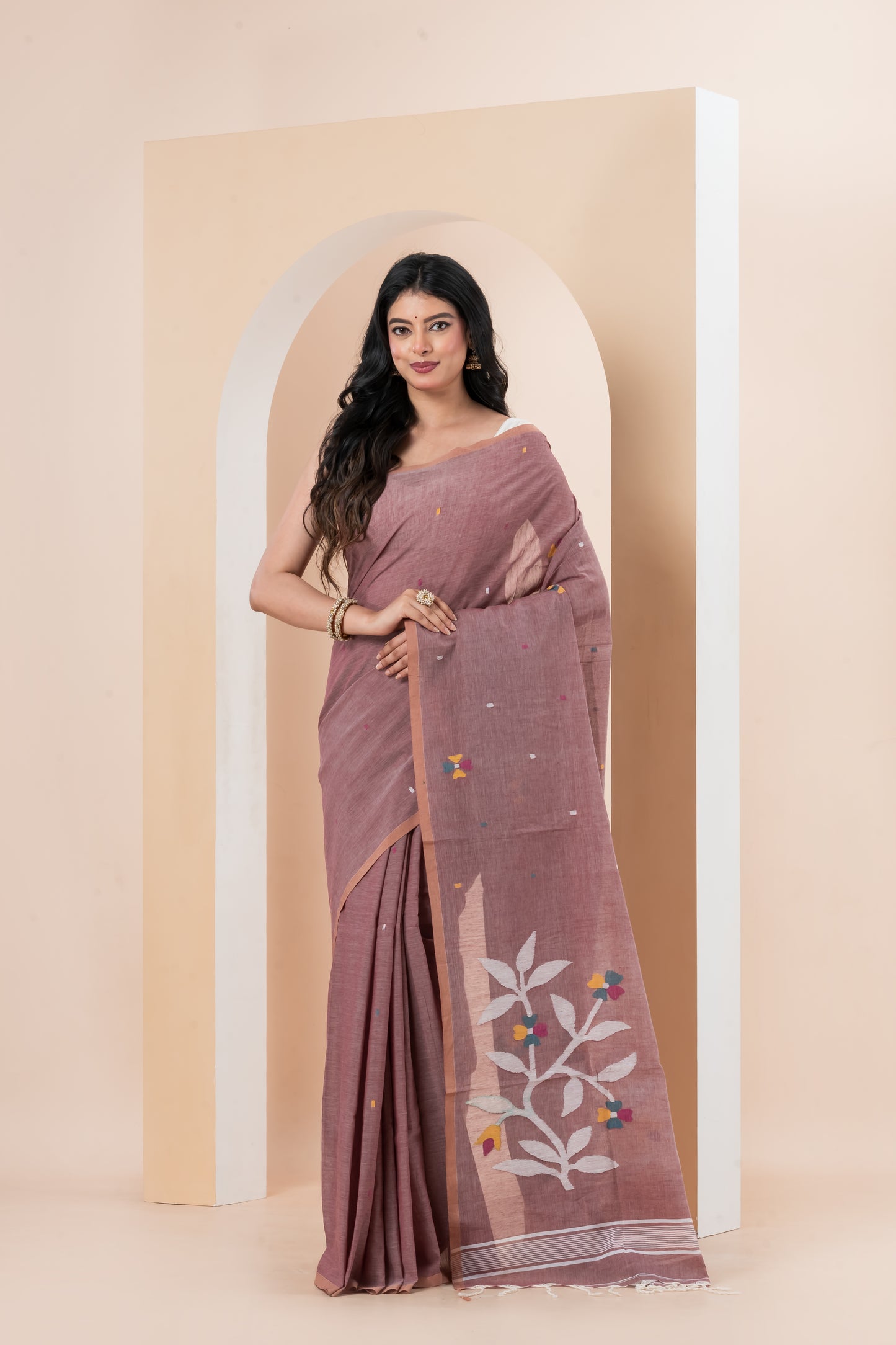 Pure Cotton  Bengal handwoven Needle Work Jamdani Saree