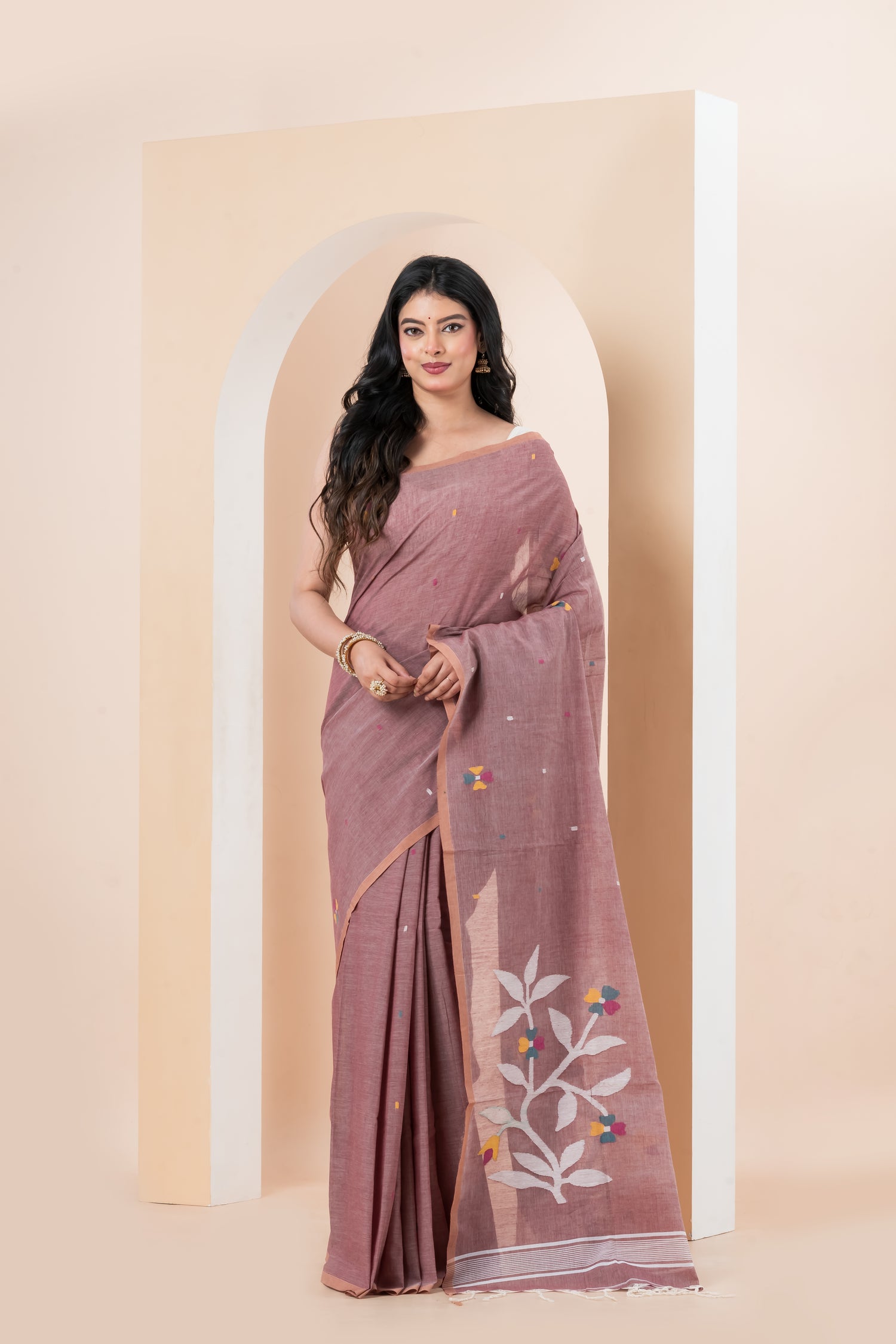 Pure Cotton  Bengal handwoven Needle Work Jamdani Saree