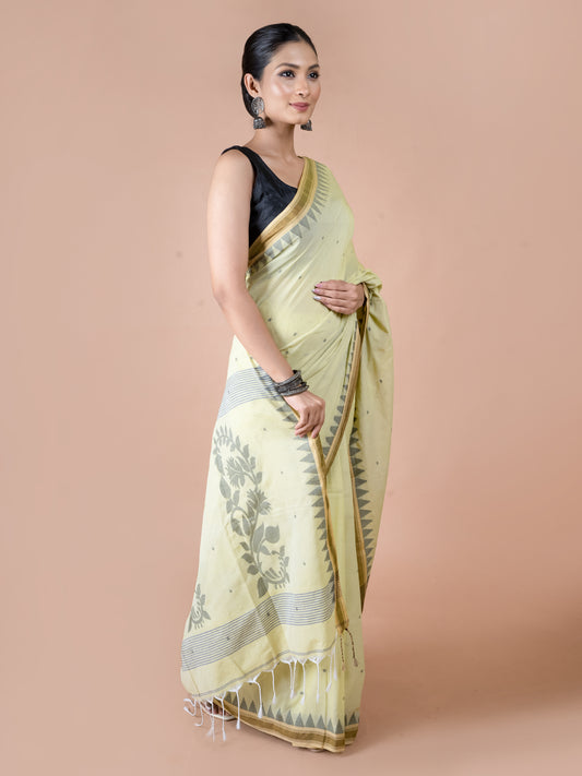 Lemon Zest Cotton Jamdani Saree