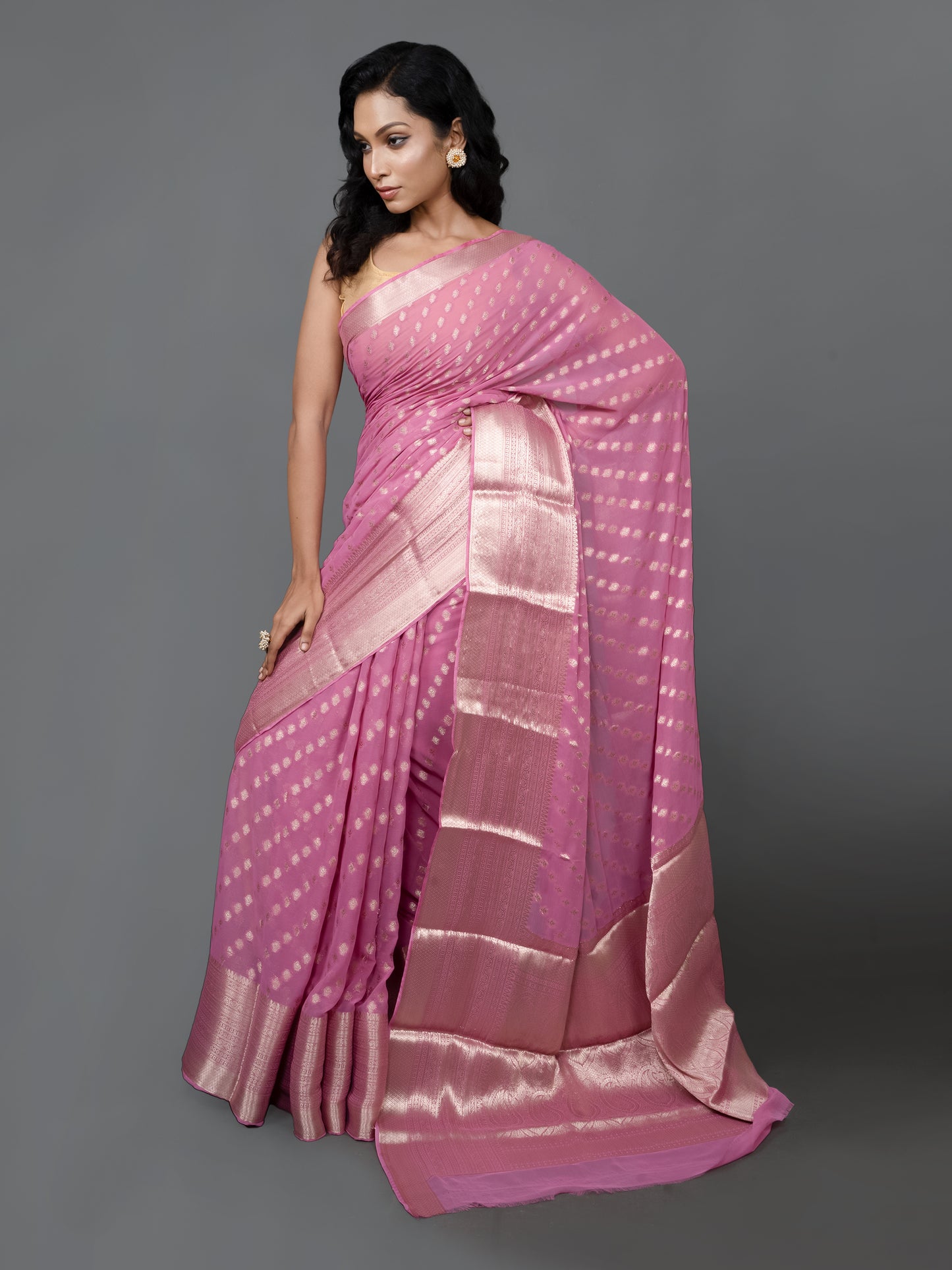 Dusty Pink Fancy Chiffon Benarasi Saree