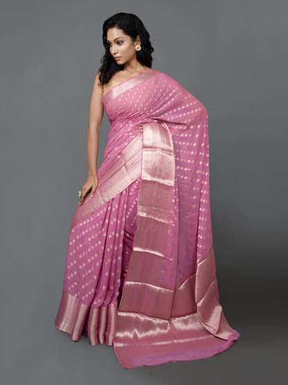 Dusty Pink Fancy Chiffon Benarasi Saree