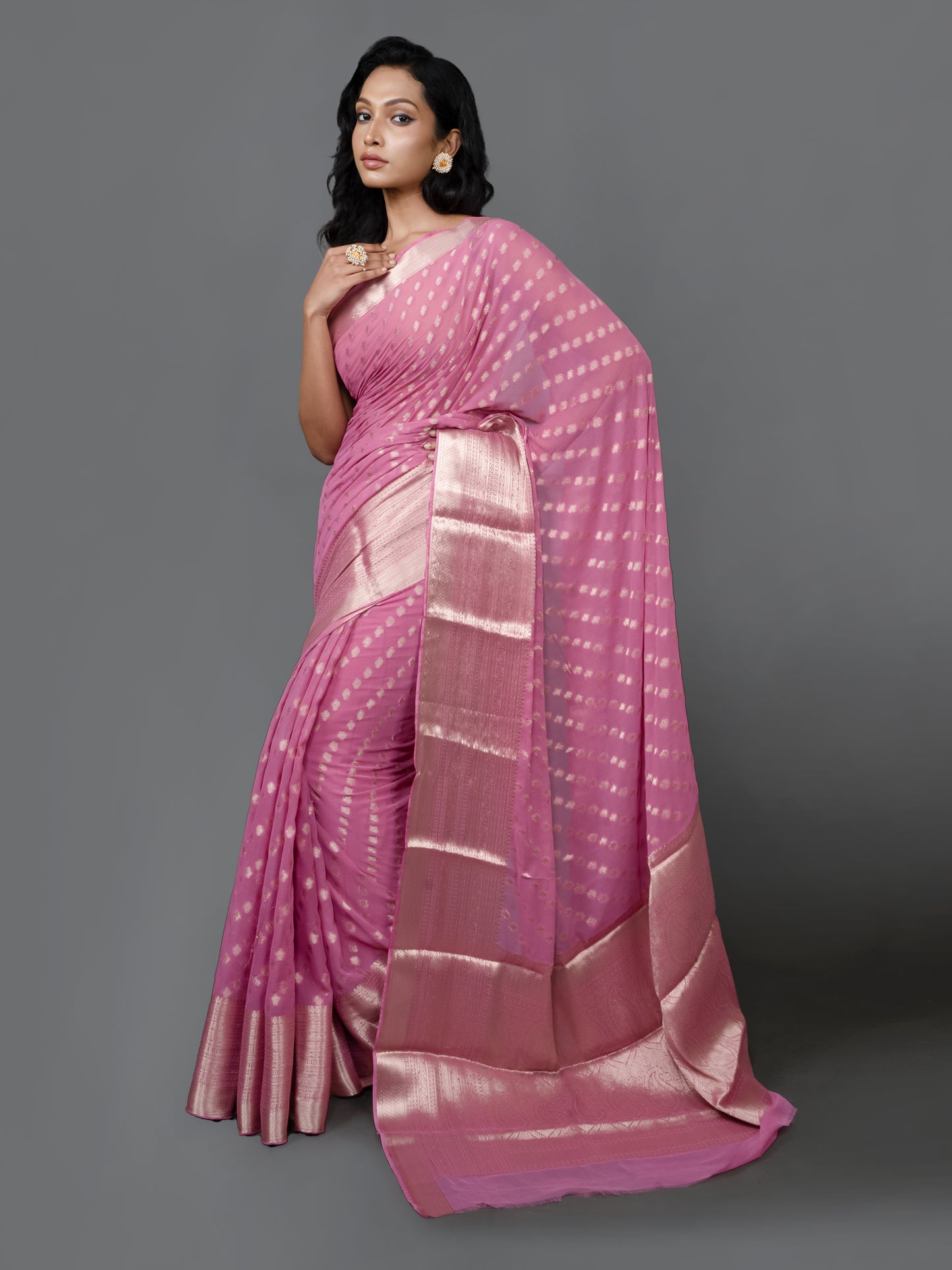 Dusty Pink Fancy Chiffon Benarasi Saree