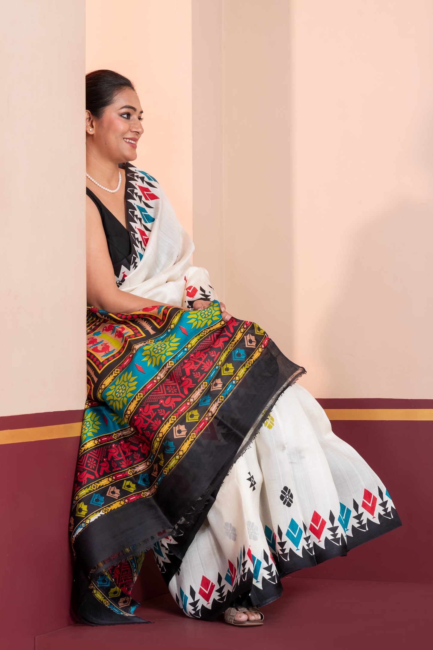 Pakhna  White  & Black Pure Murshidabad Silk Saree