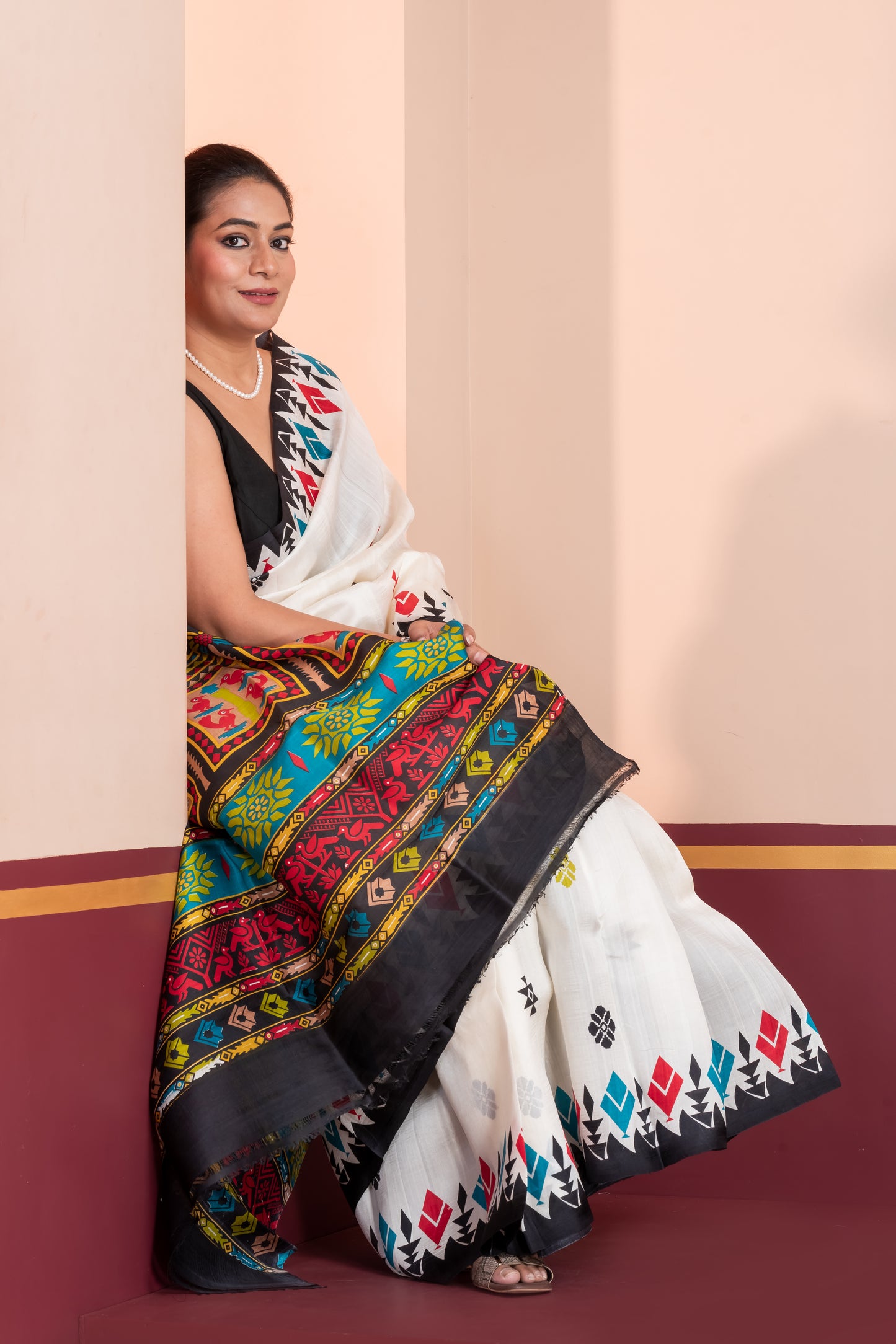 Pakhna  White  & Black Pure Murshidabad Silk Saree