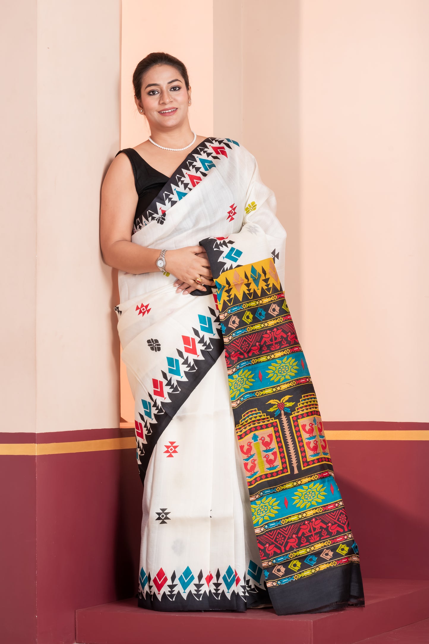 Pakhna  White  & Black Pure Murshidabad Silk Saree