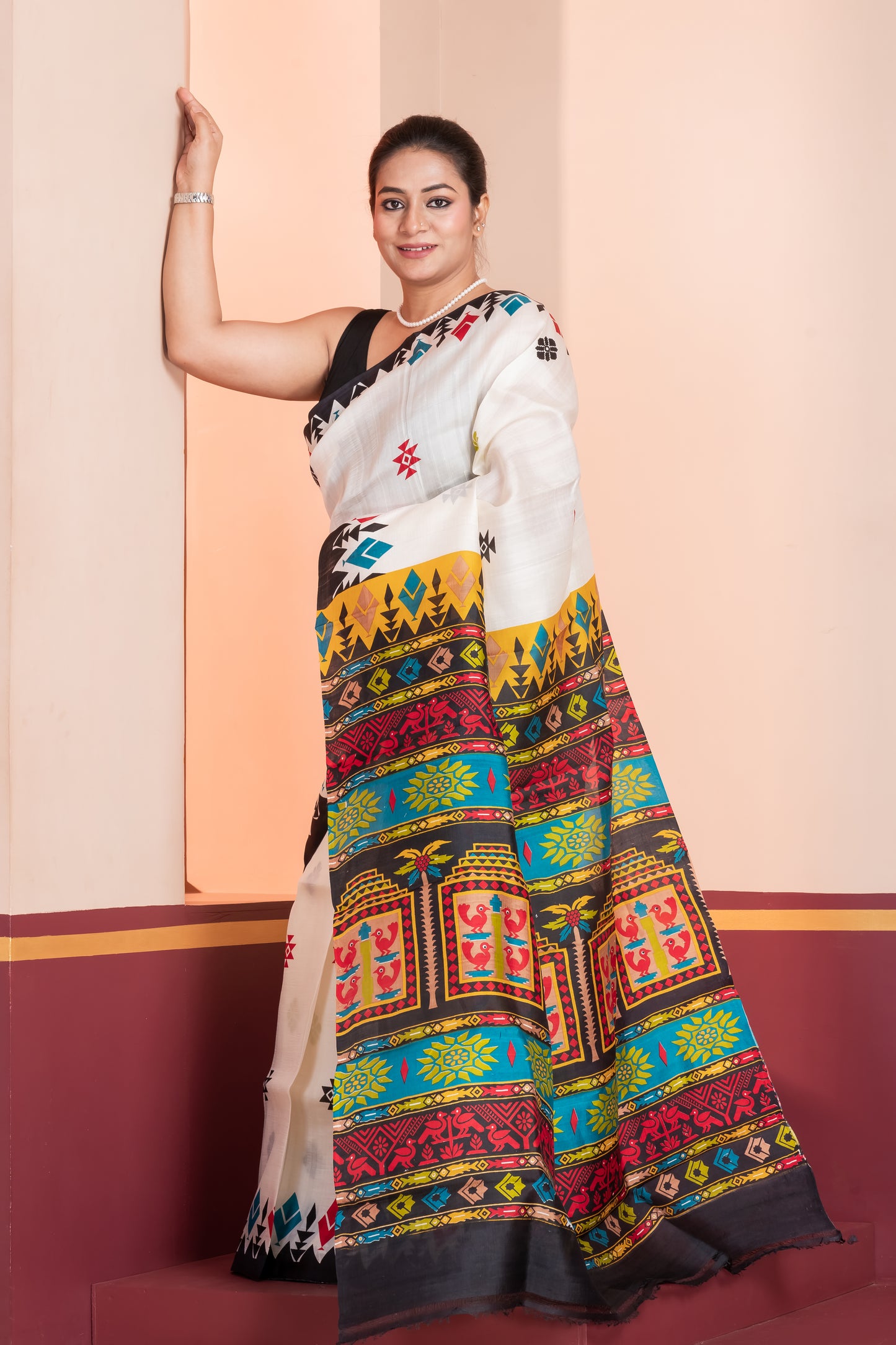 Pakhna  White  & Black Pure Murshidabad Silk Saree