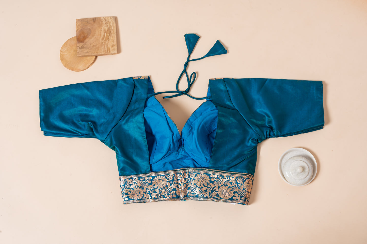 Pakhna sky blue Banarasi border blouse