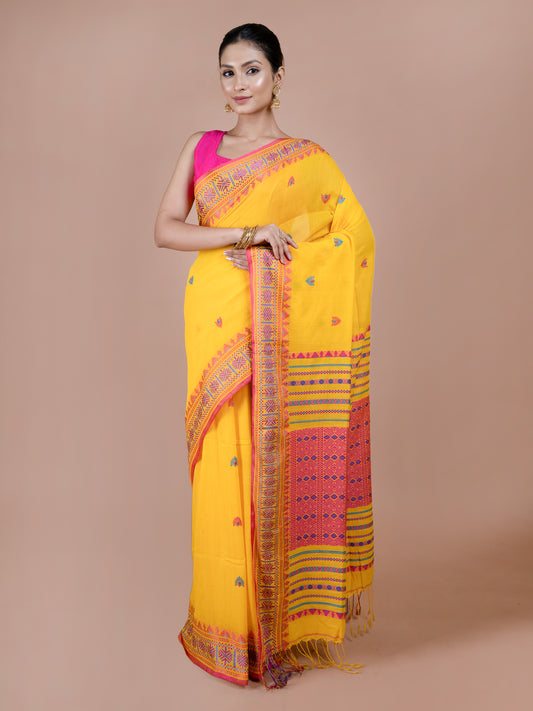 Mellow Mustard Bengal Cotton Saree
