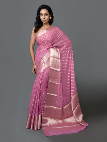 Dusty Pink Fancy Chiffon Benarasi Saree