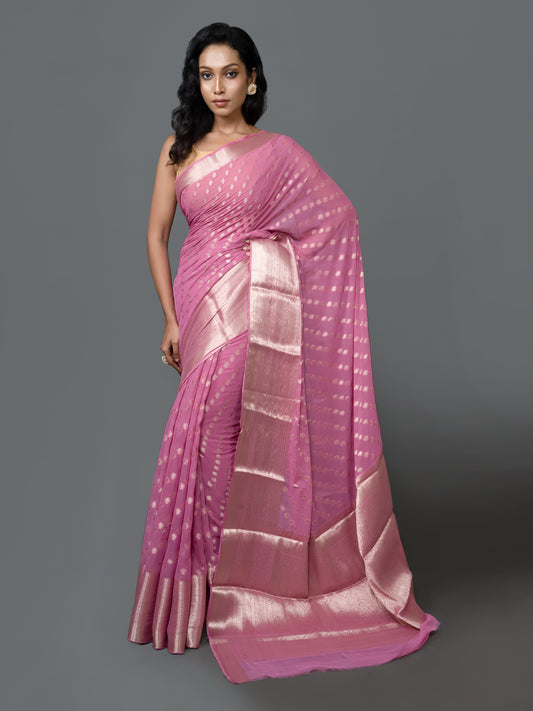 Dusty Pink Fancy Chiffon Benarasi Saree