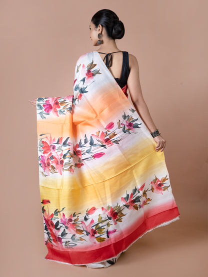 Orange Murshidabad Silk Saree