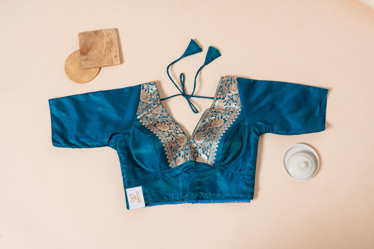 Pakhna sky blue Banarasi border blouse