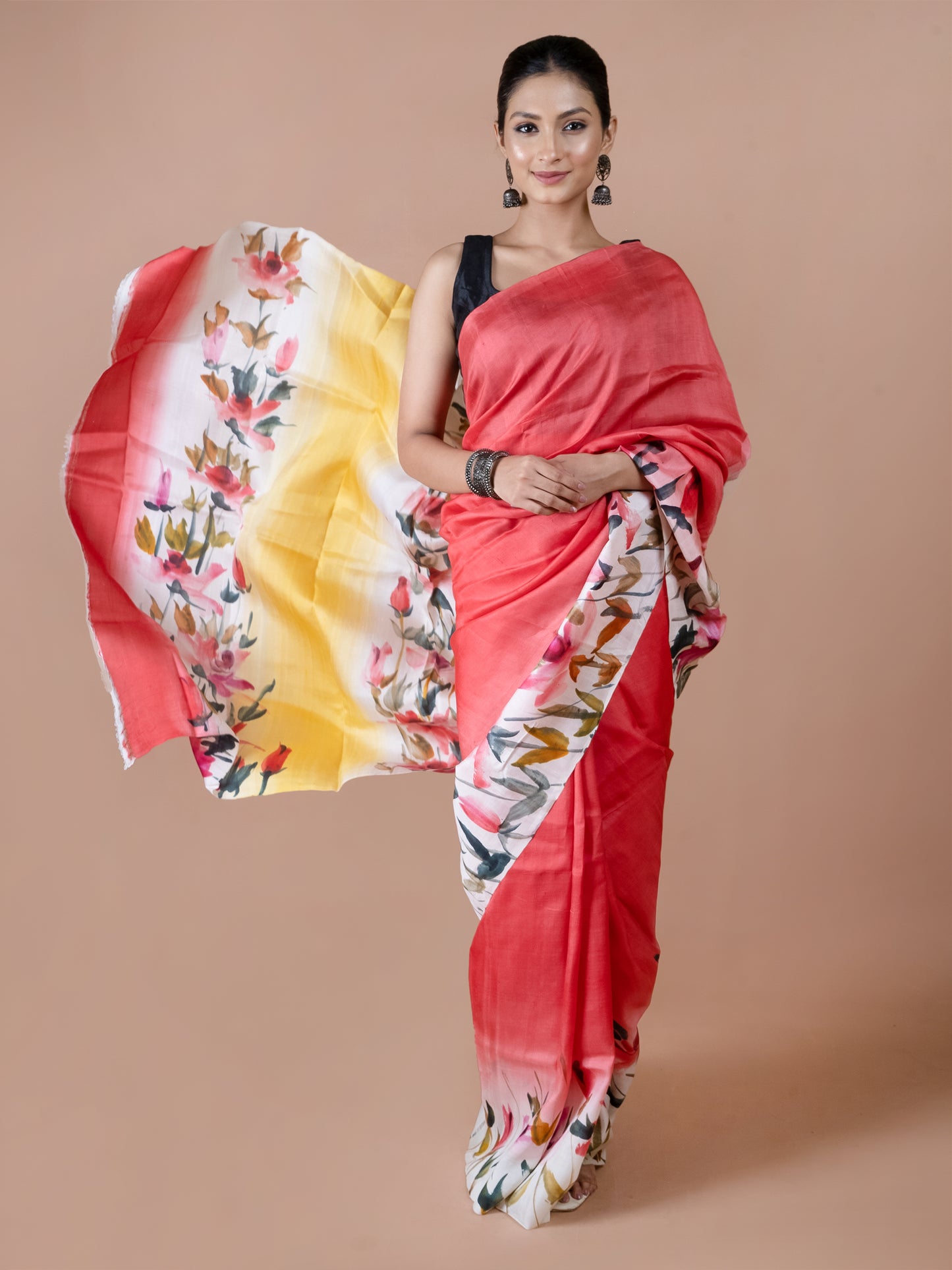 Orange Murshidabad Silk Saree