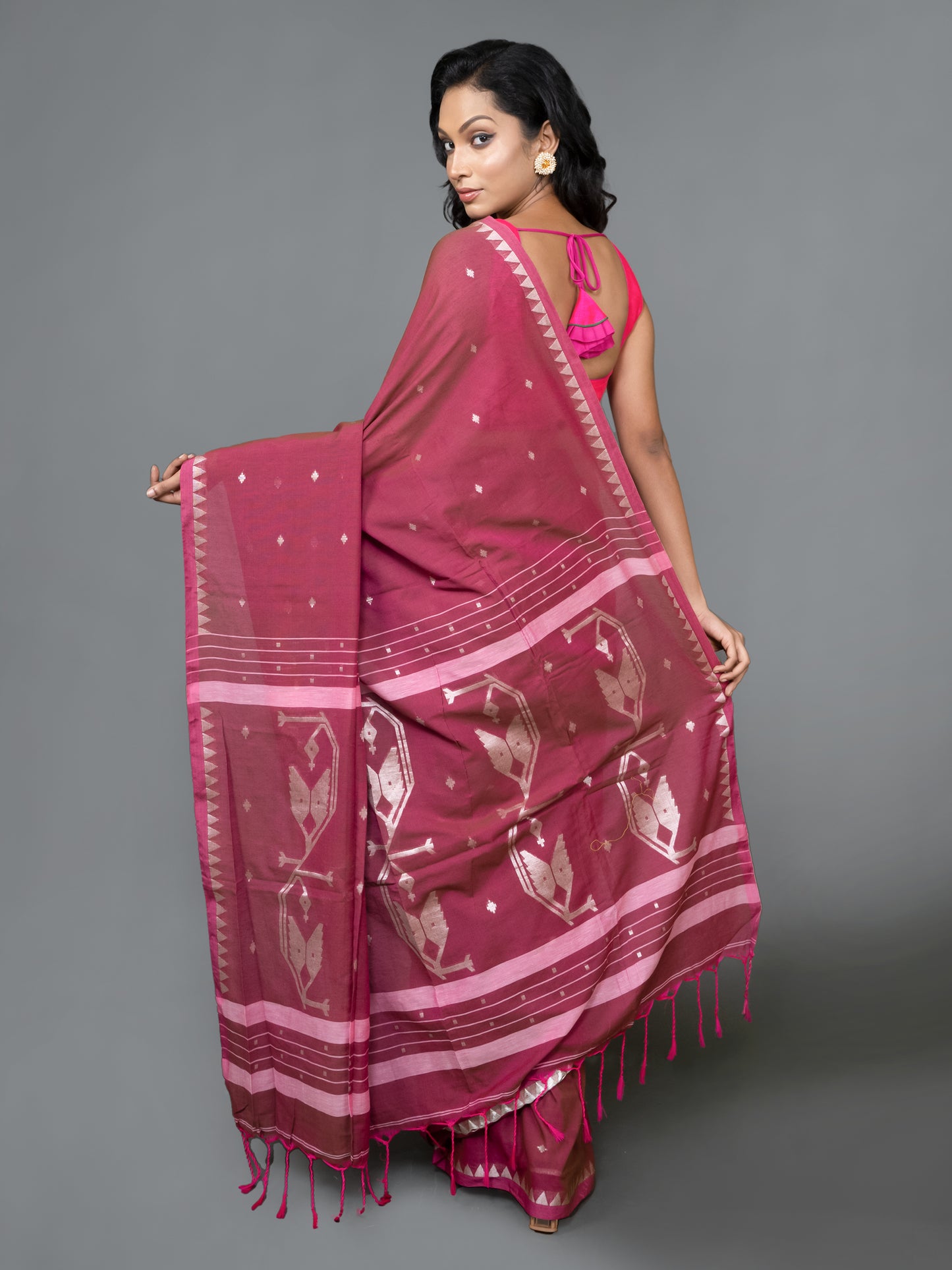 Red Wine Hazar Buti Jamdani Saree