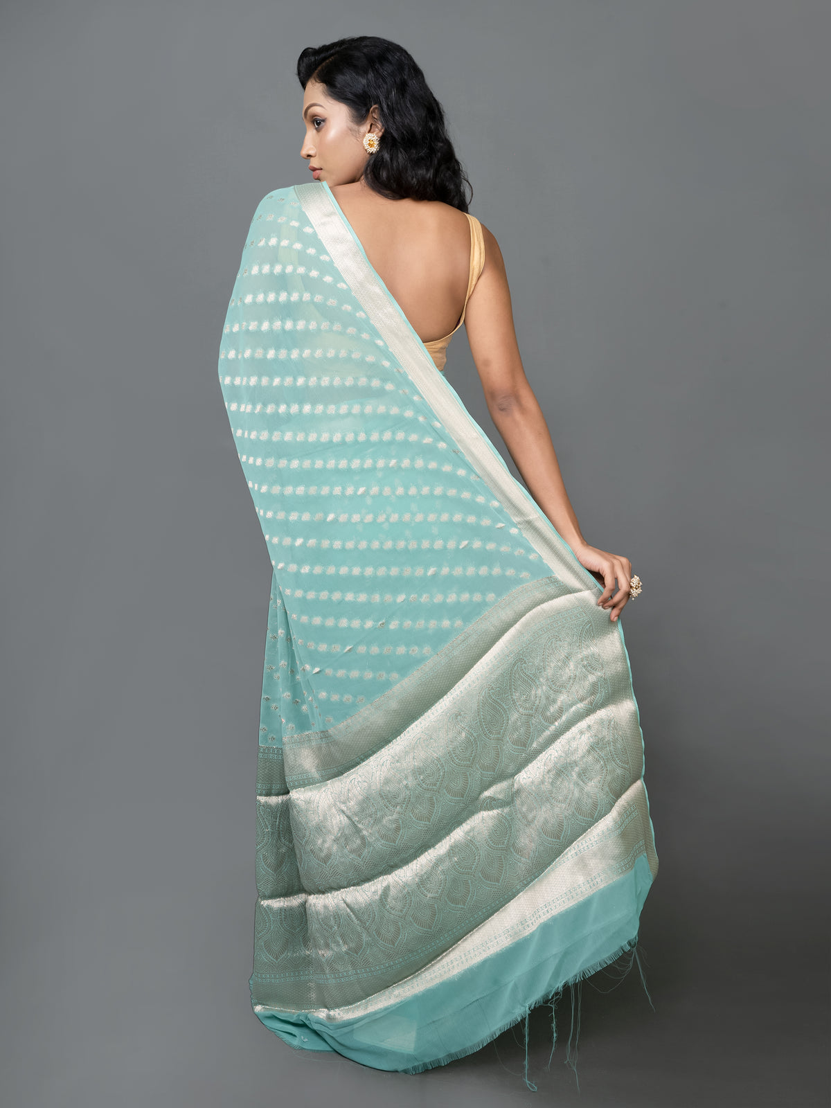 Whispering Blue Fancy Chiffon Benarasi Saree