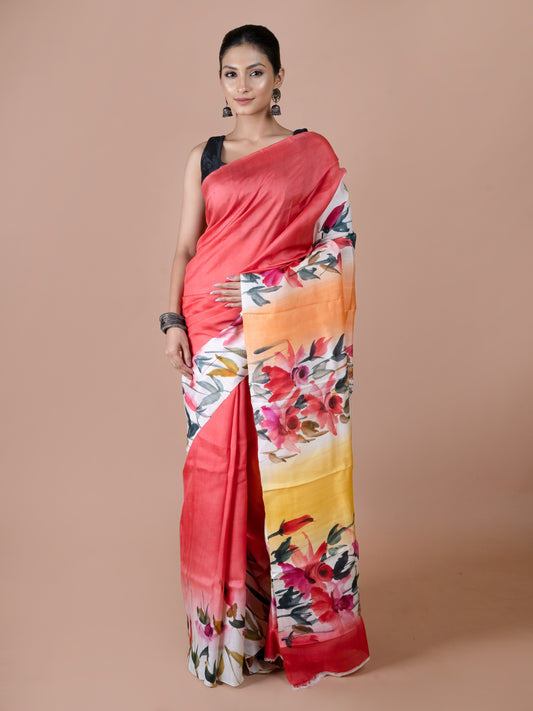 Orange Murshidabad Silk Saree
