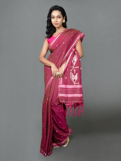 Red Wine Hazar Buti Jamdani Saree