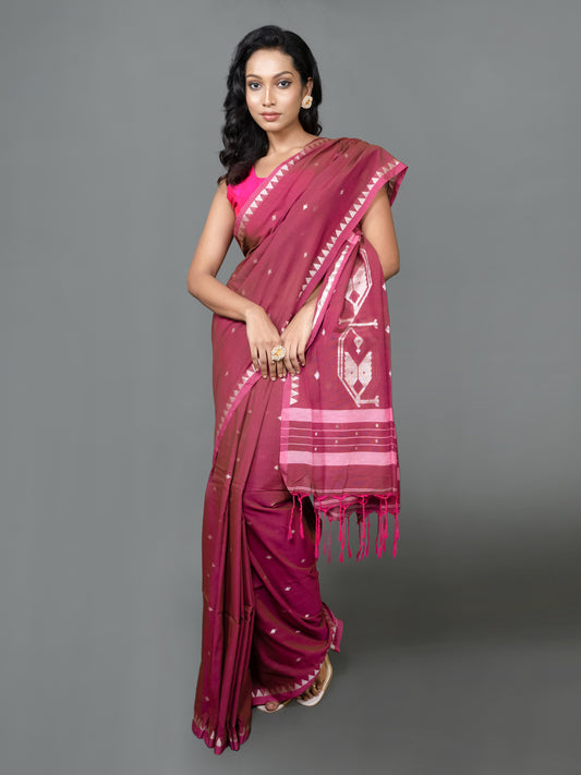 Red Wine Hazar Buti Jamdani Saree