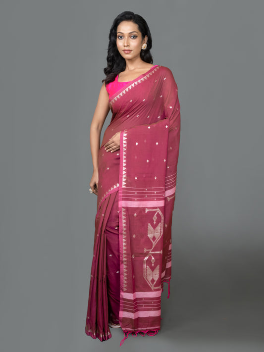 Red Wine Hazar Buti Jamdani Saree