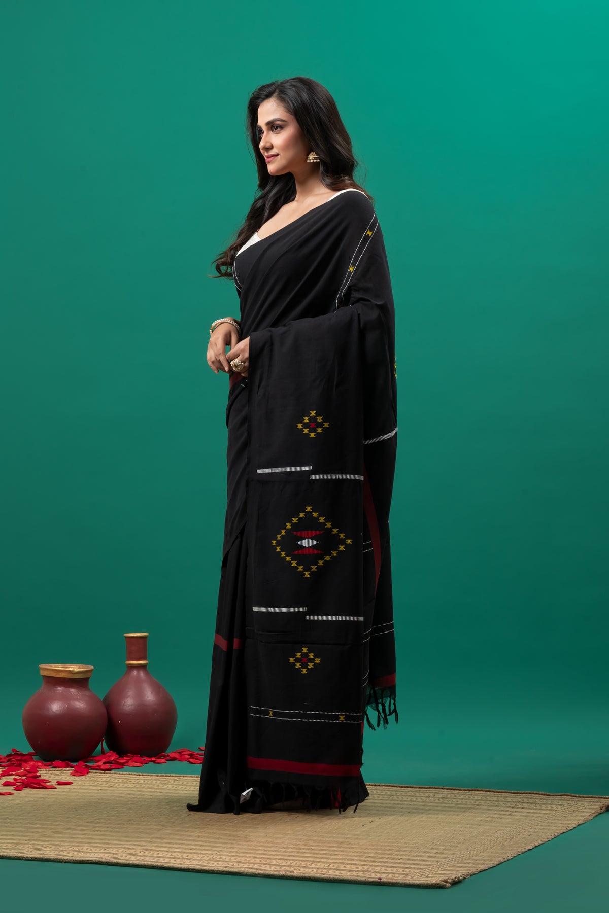 Black Bengal cotton handloom saree