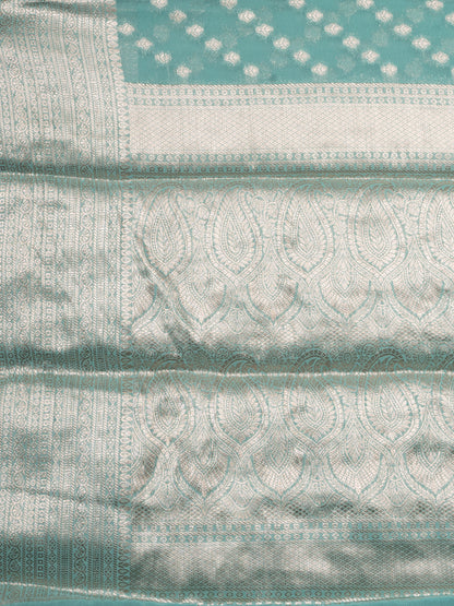 Whispering Blue Fancy Chiffon Benarasi Saree