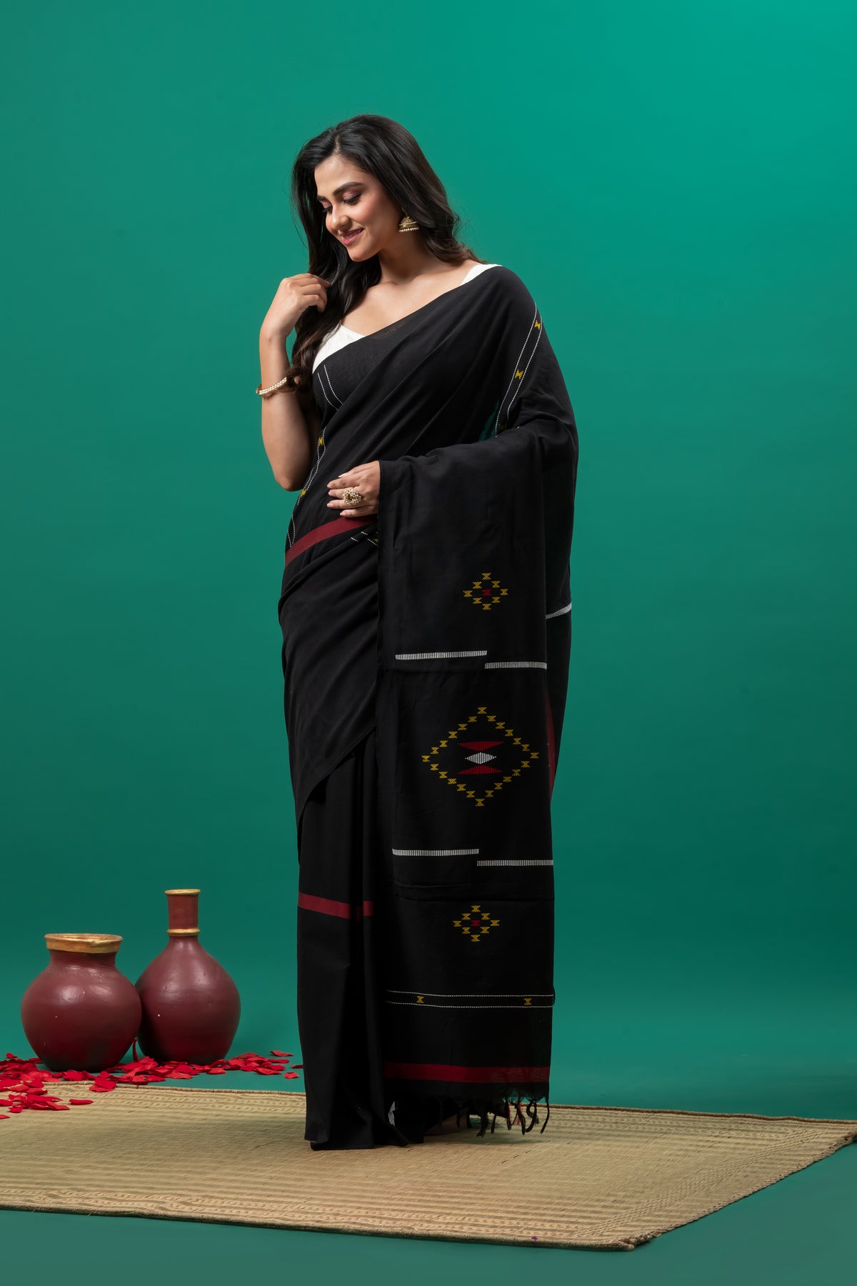 Black Bengal cotton handloom saree