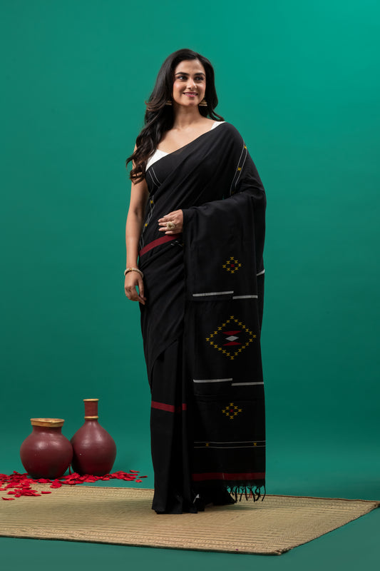 Black Bengal cotton handloom saree